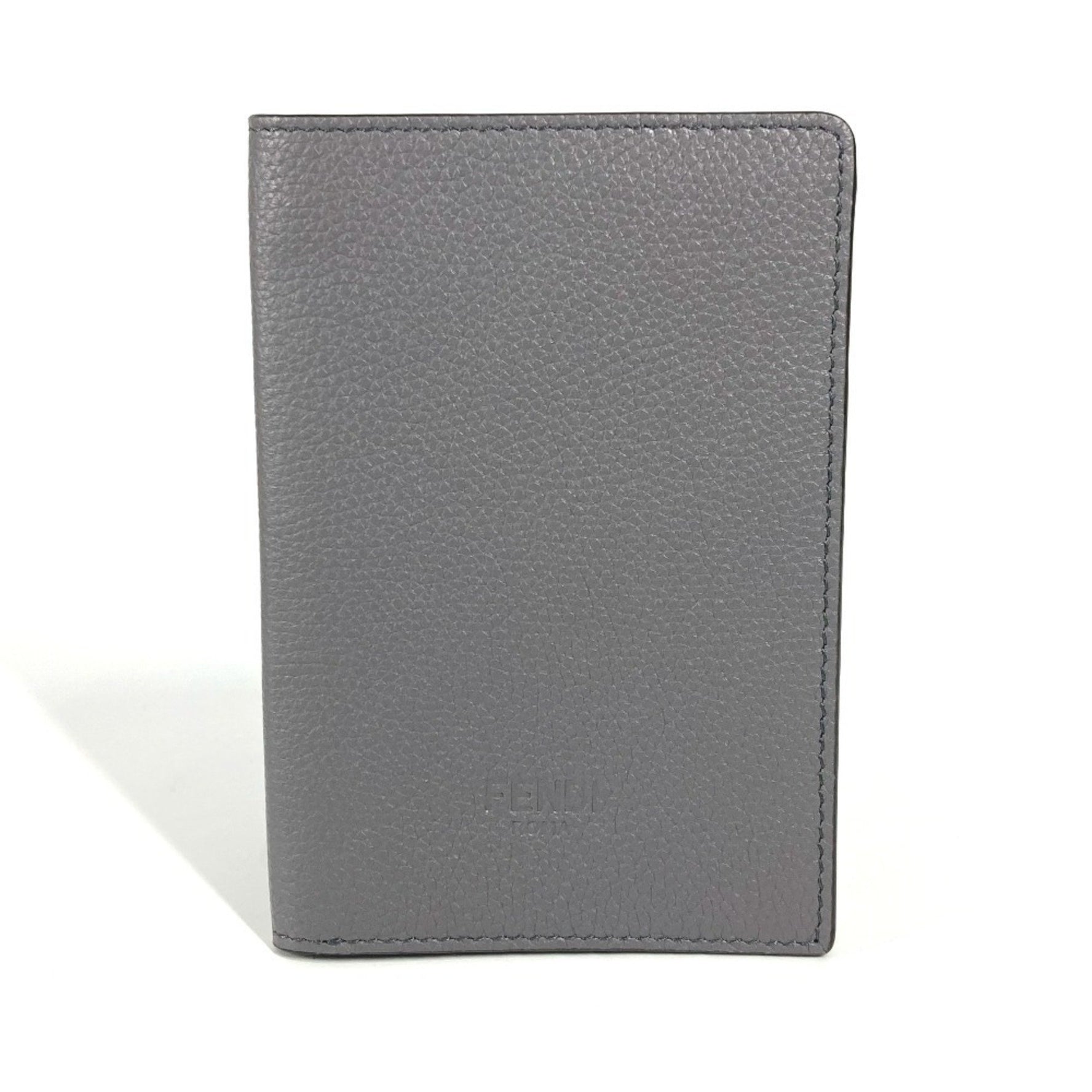 FENDI Logo Cover Stationery Passport Case Leather Men's Grey