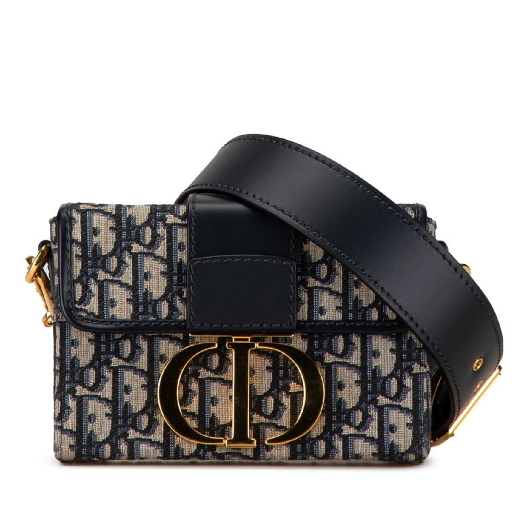 Christian Dior Dior Oblique 30 Montaigne Crossbody Shoulder Bag Navy Beige Leather Jacquard