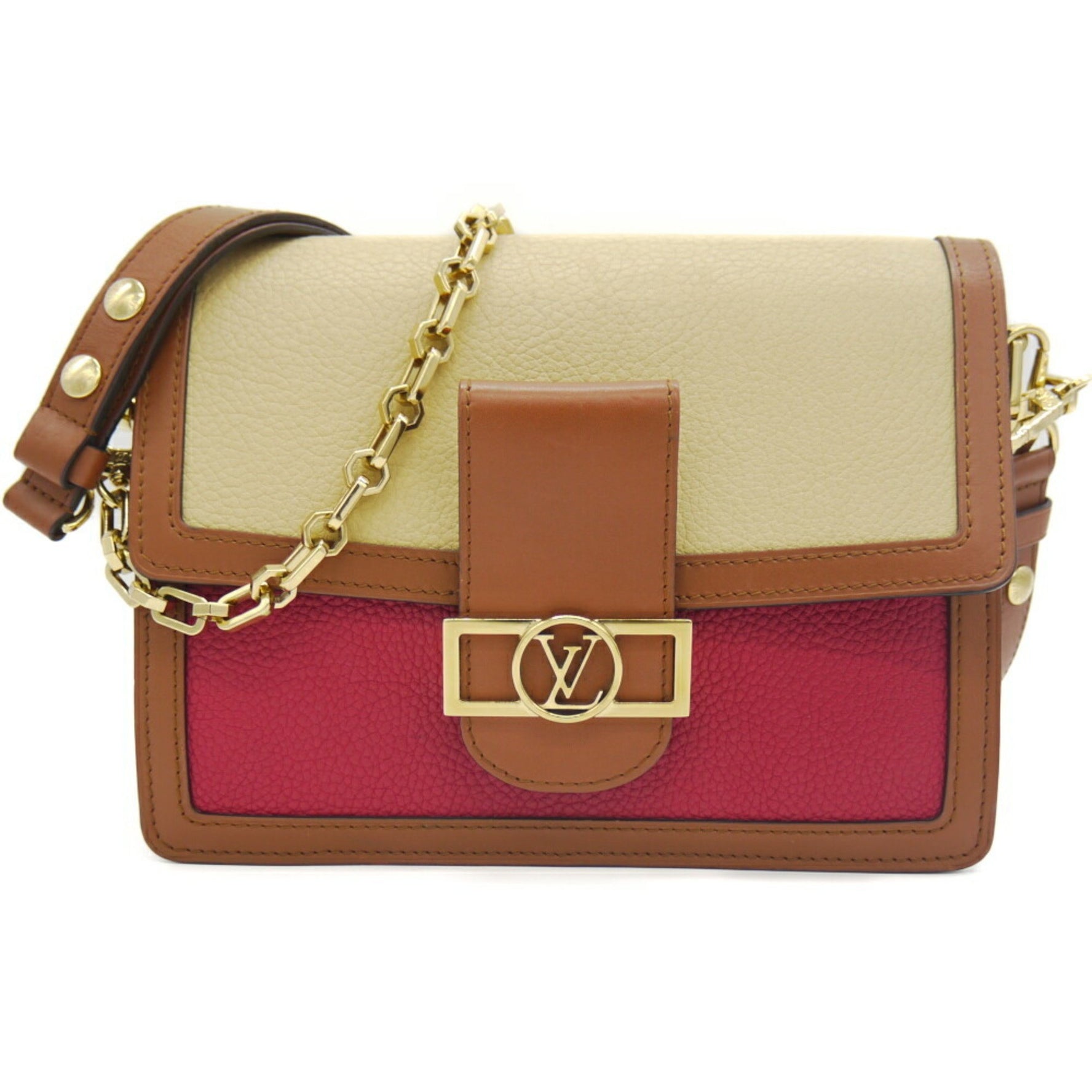 Louis Vuitton Dauphine MM Taurillon Leather Panama Scarlet Chain Shoulder Bag