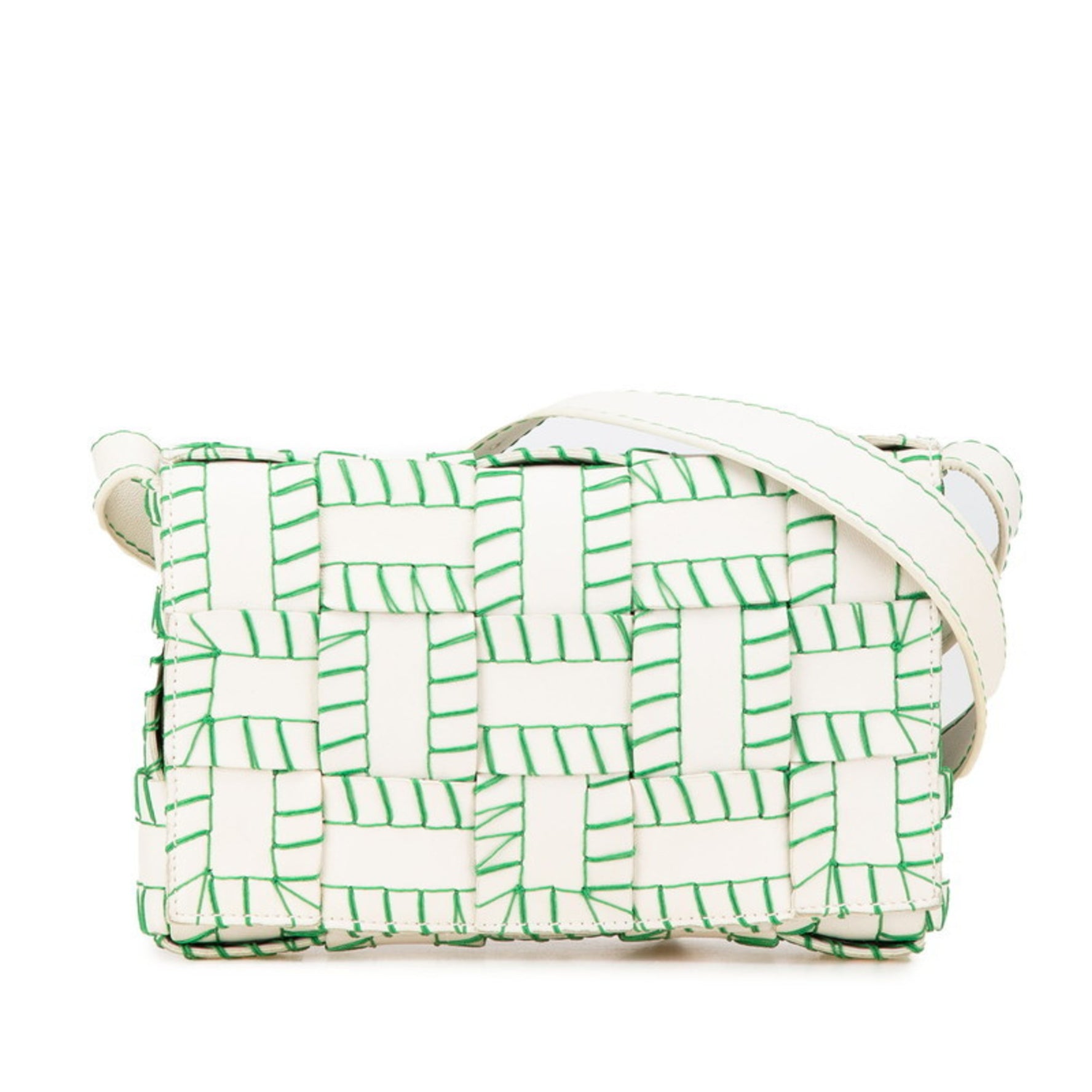 Bottega Veneta Maxi Intrecciato Cassette Shoulder Bag White Green Leather BOTTEGAVENETA