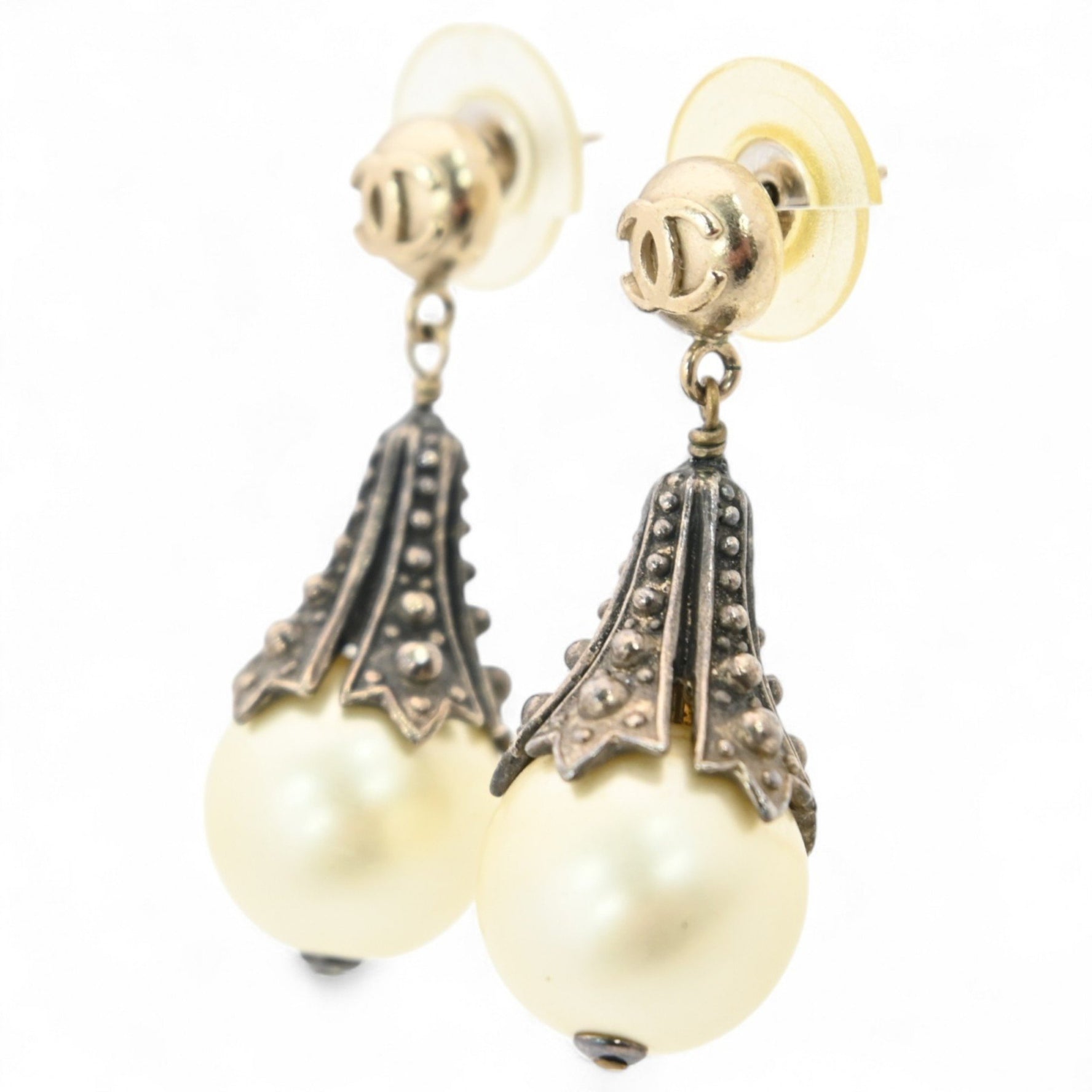 Chanel Coco Mark Earrings, Pearl x Gold