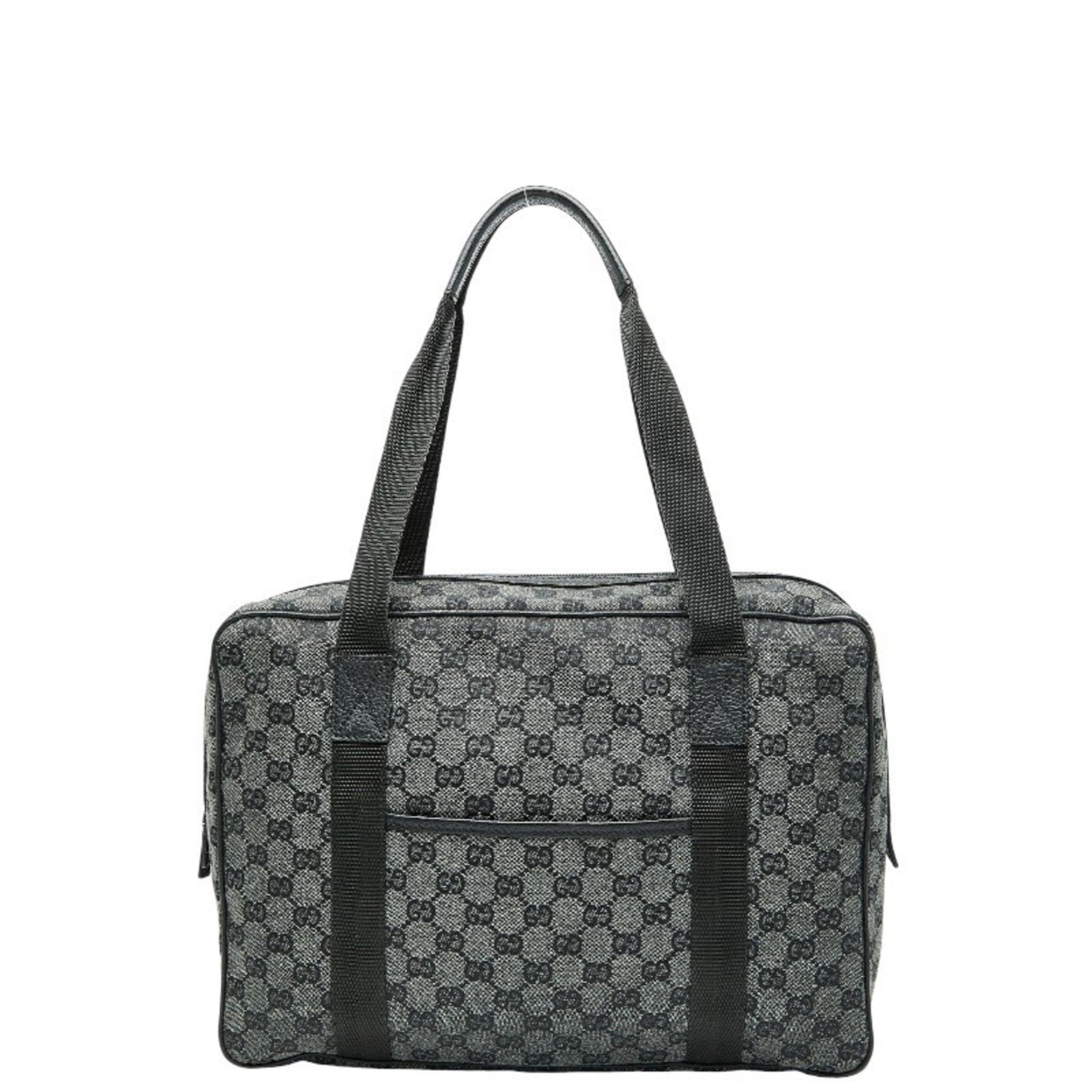 Gucci GG Canvas Business Bag Handbag Gray Black Leather