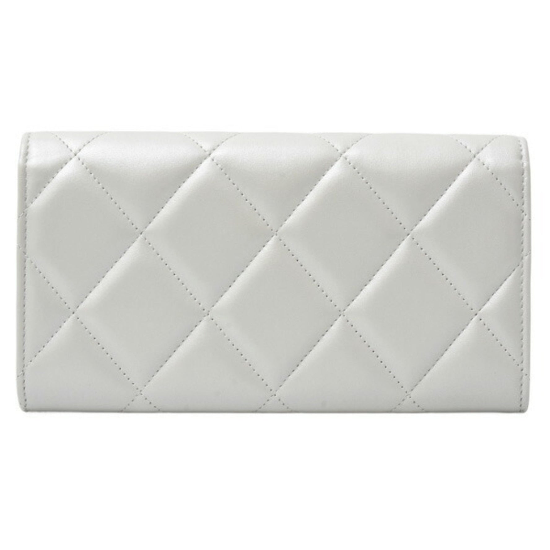 Chanel Wallet Long Flap Coco Mark Matelasse Lambskin Silver Grey
