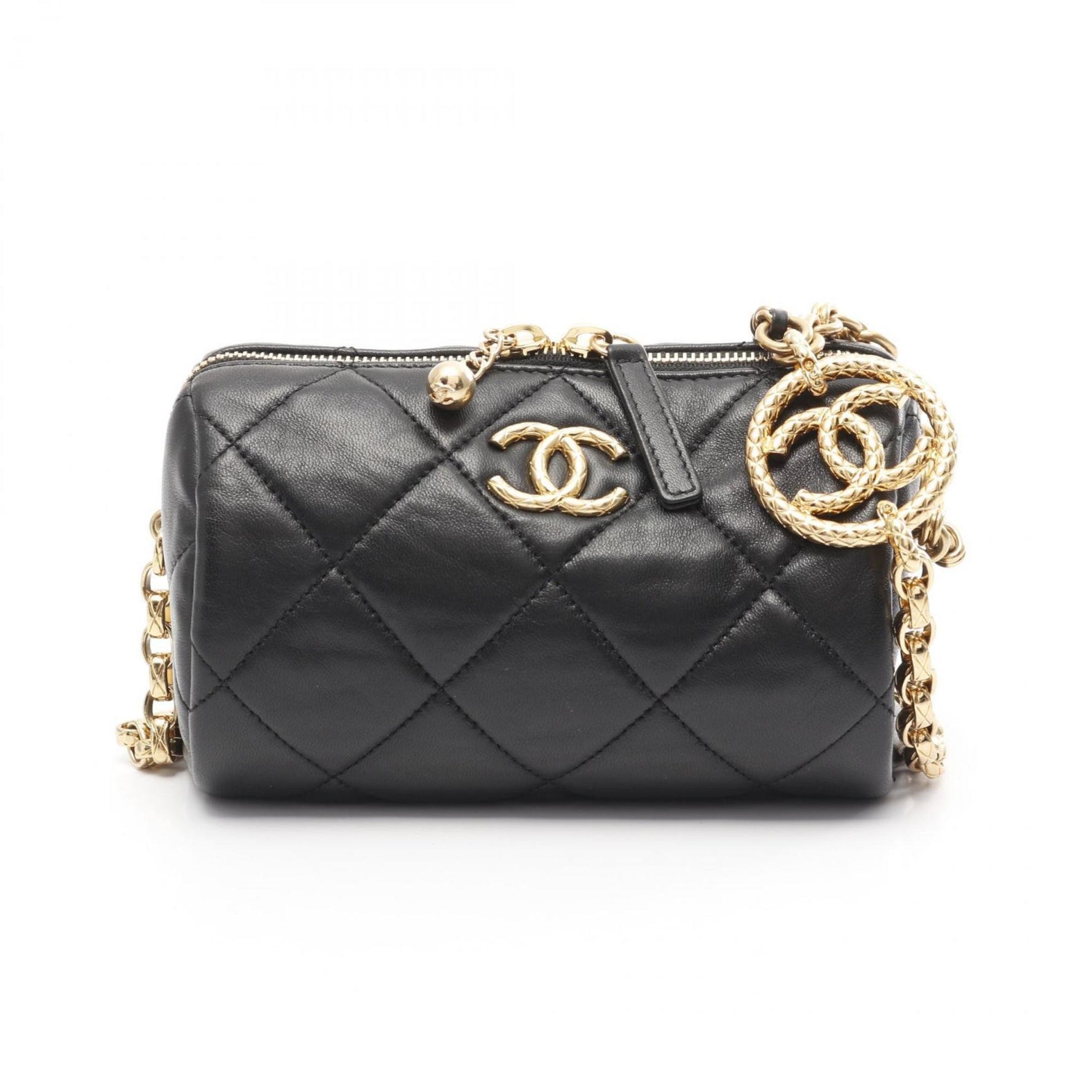 CHANEL Mini Bowling Matelasse Shoulder Bag Lambskin (Sheepskin) Women's Black AS3384