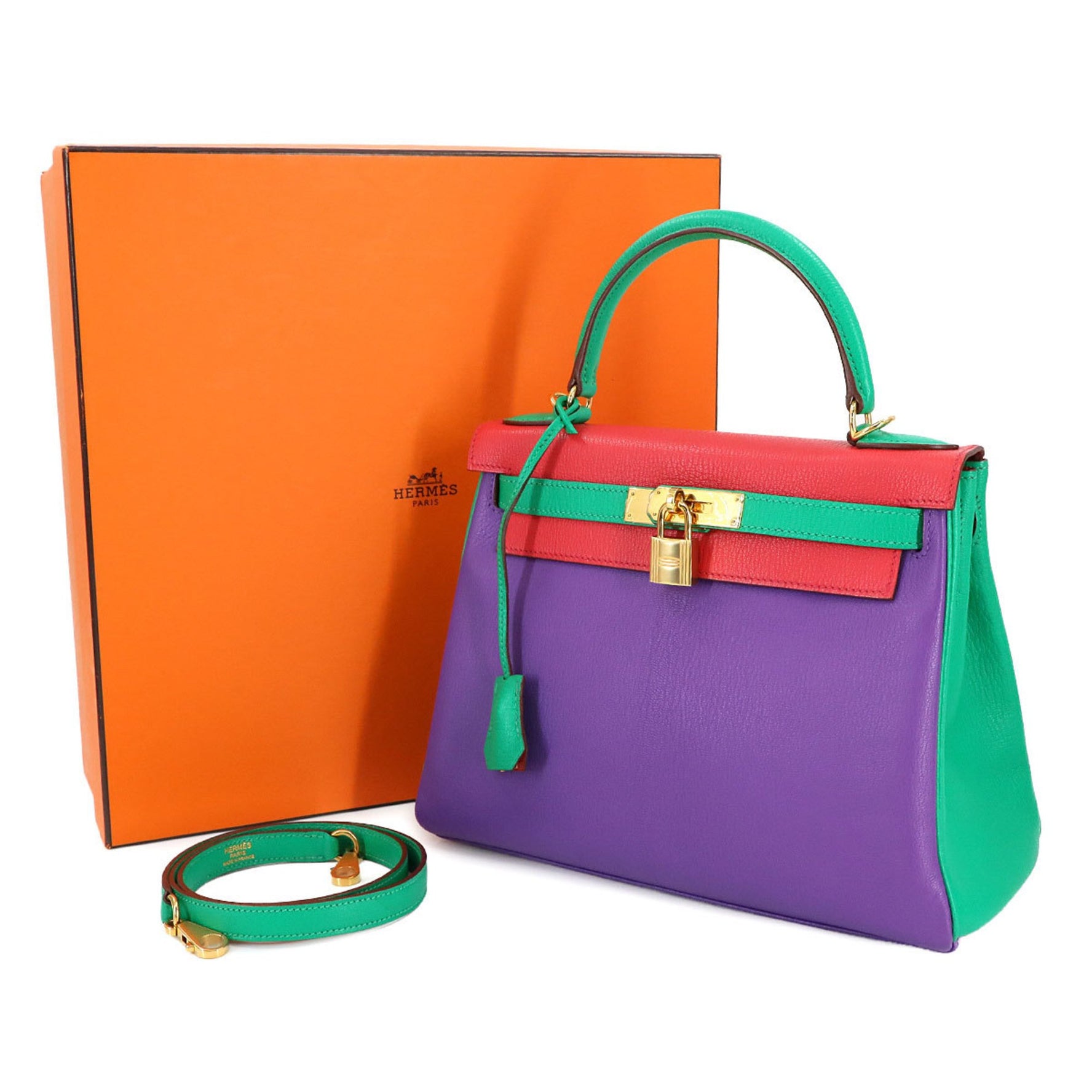 Hermes Hermès Kelly 28 Personal SPO Chevre Palm Bougainvillea Mint Hand/Shoulder Bag with Inner Stitching, R Stamp, Gold Hardware