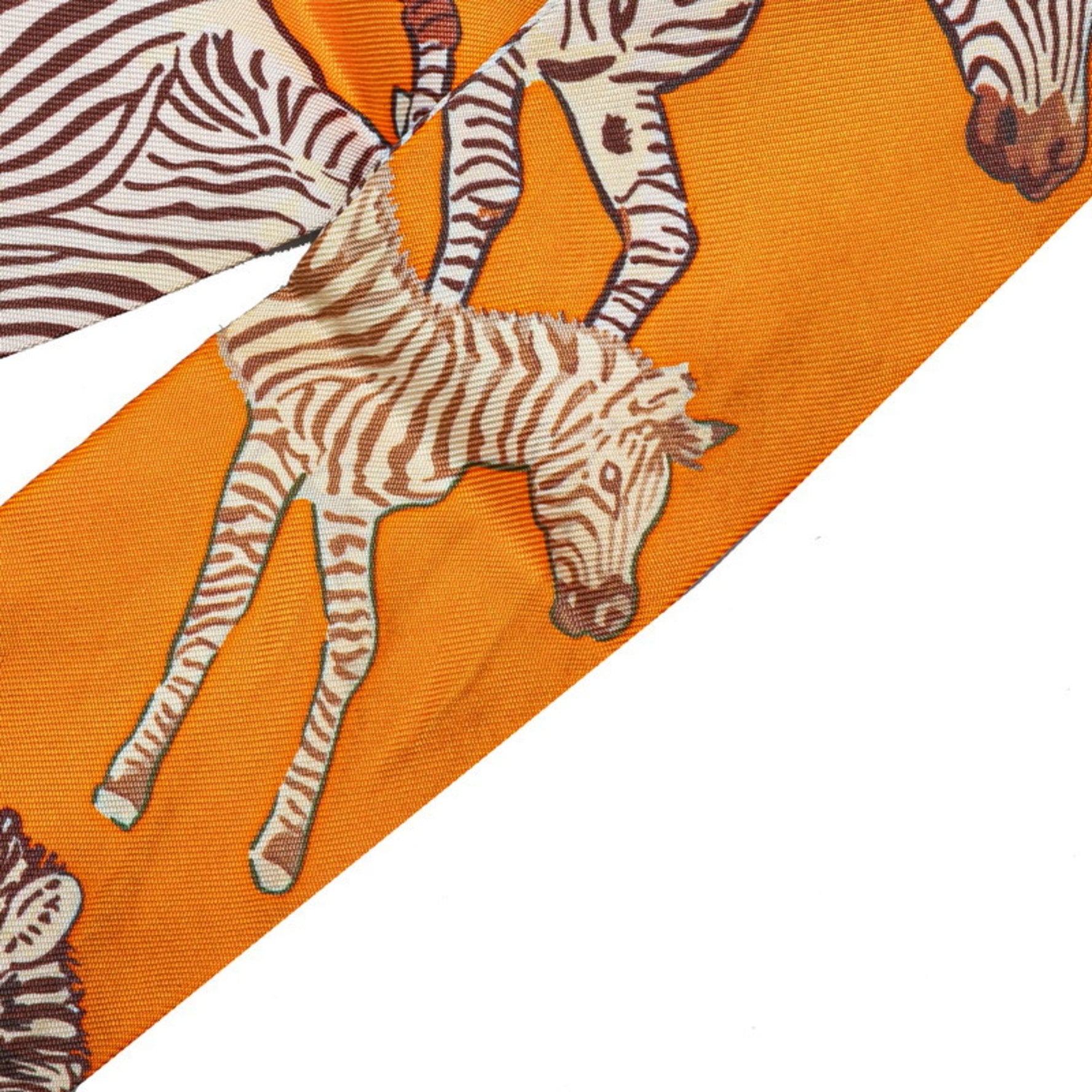 Hermes Hermès Twilly "Les Zebras" Zebra Scarf, Orange Multicolor Silk