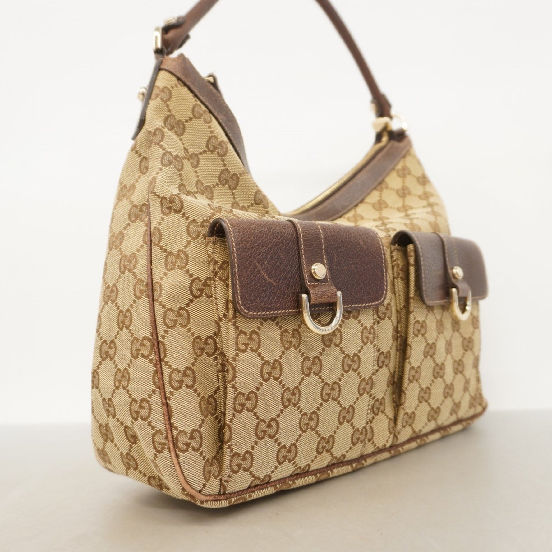 Gucci GG Canvas Shoulder Bag Beige Brown Champagne Women's