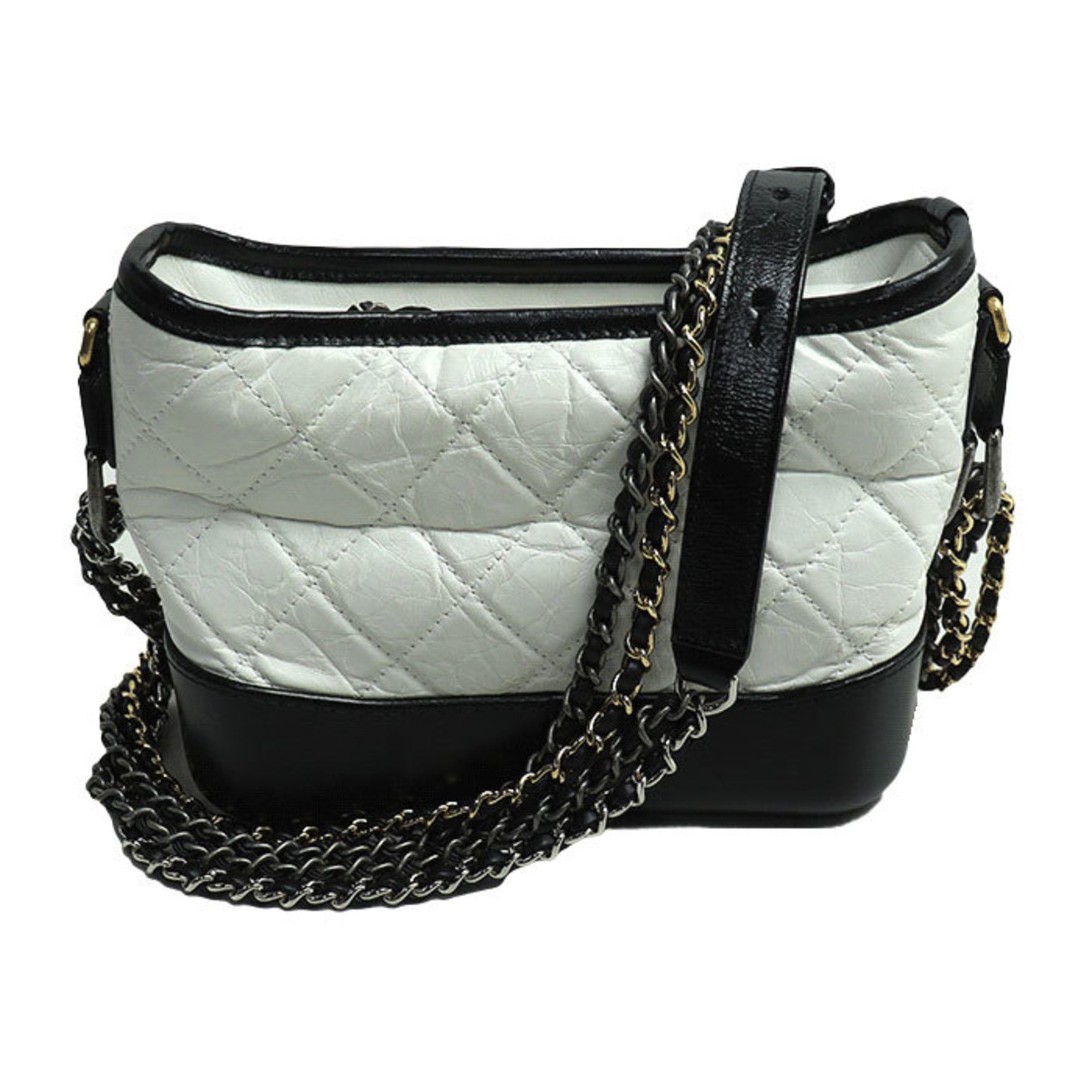 CHANEL Gabrielle de Small Hobo Shoulder Bag White Black Calfskin