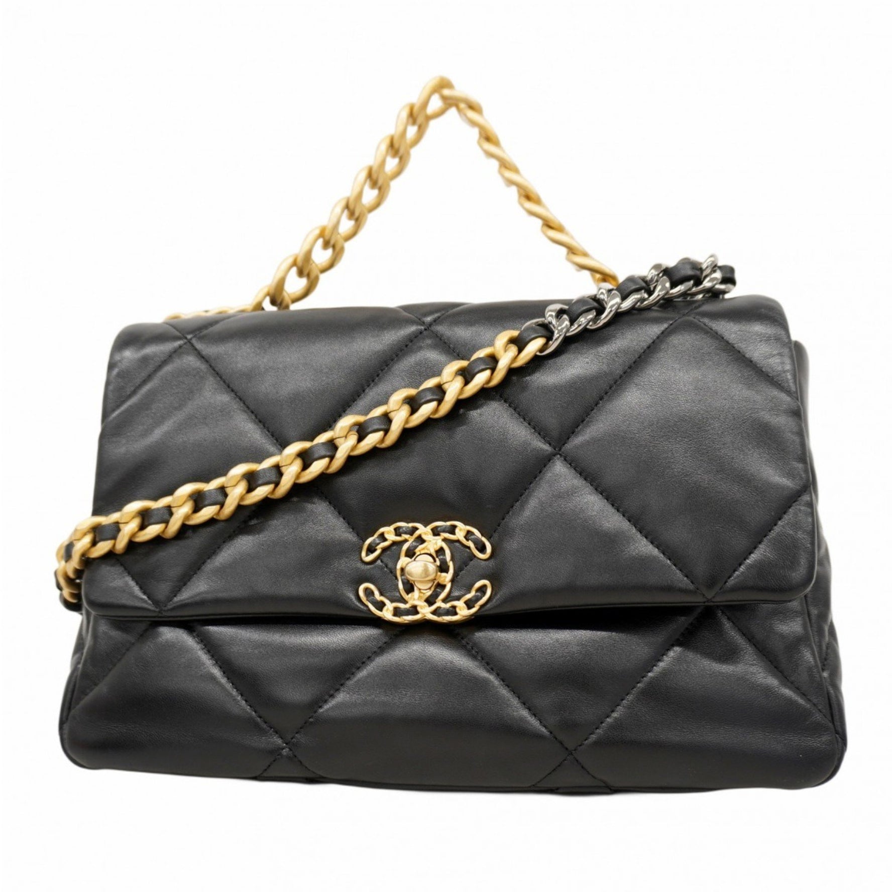 Chanel 19 Lambskin Handbag with Chain Shoulder Strap, and Gold, Bag