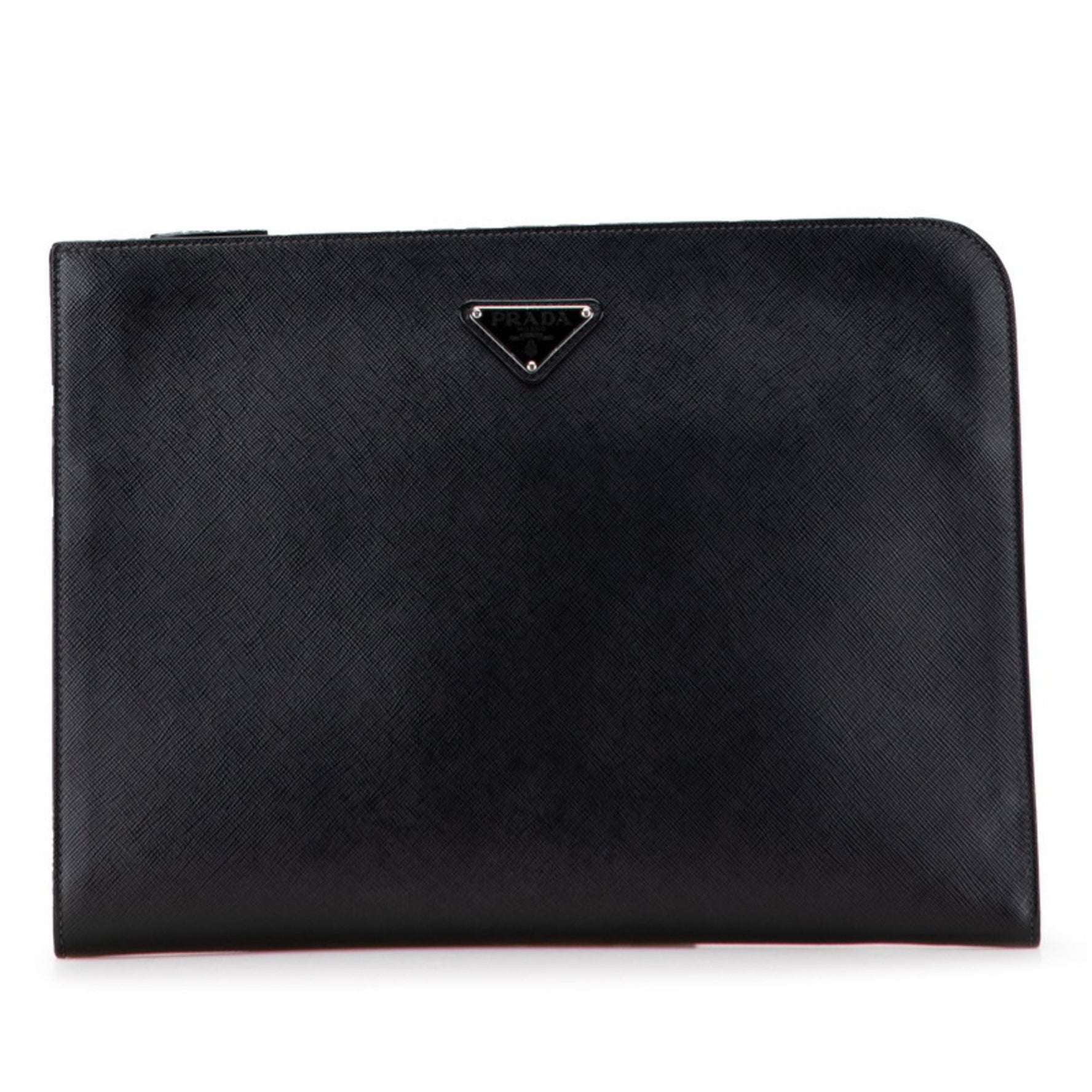 Prada Triangle Logo Plate Clutch Bag in Saffiano Leather