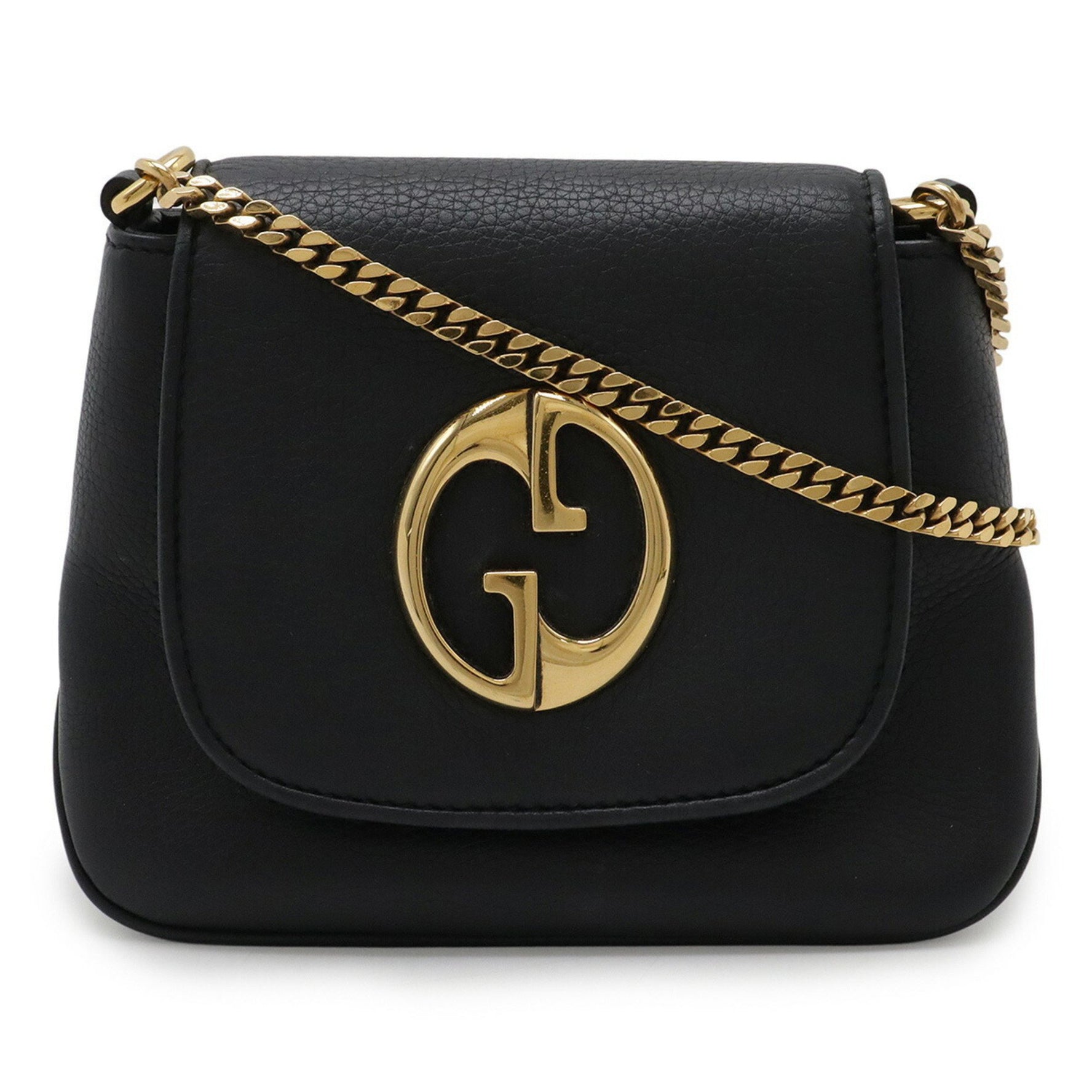GUCCI Gucci Double G Detail Chain Bag Shoulder Mini Pochette Leather Black