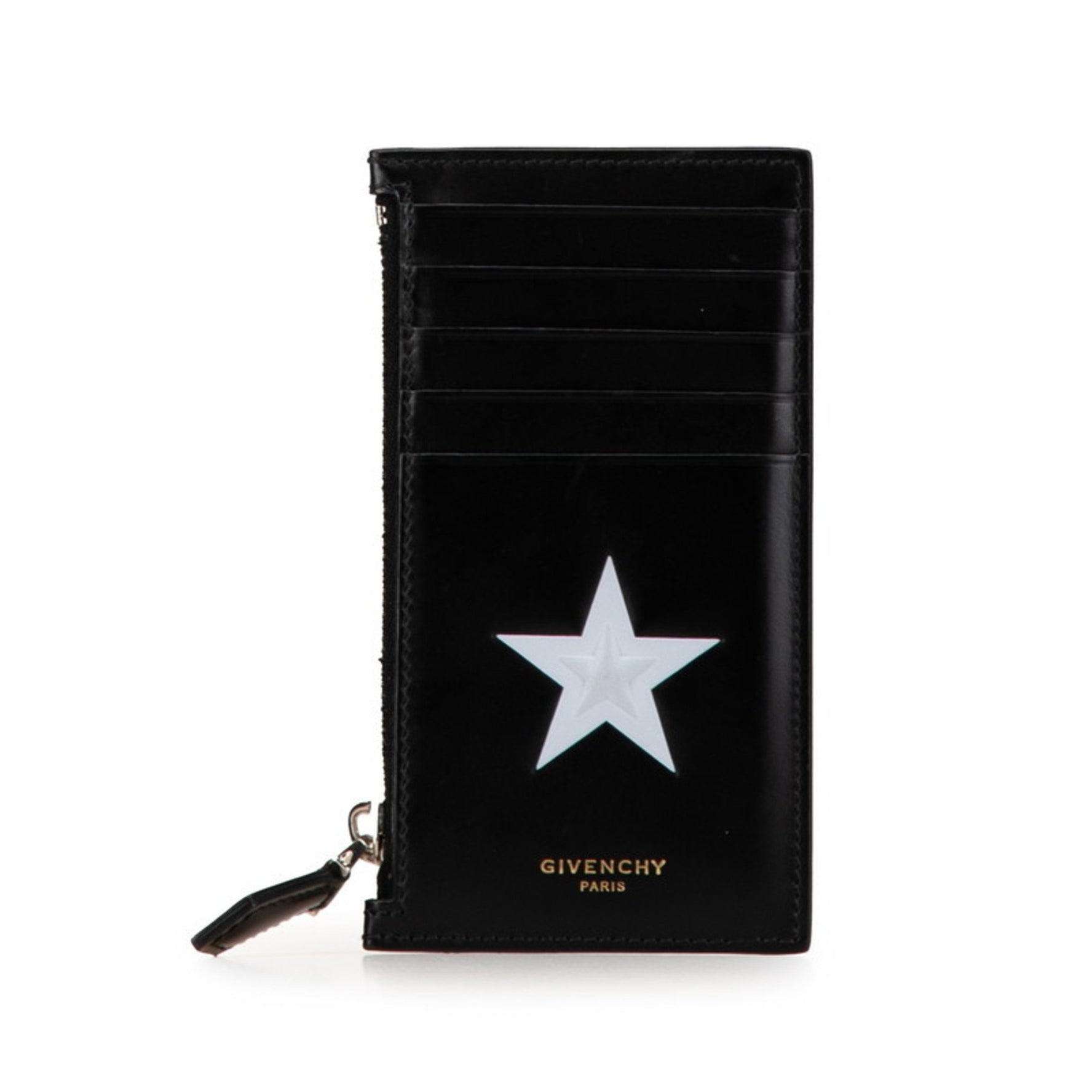 Givenchy Star Motif Card Case Coin Black White Leather
