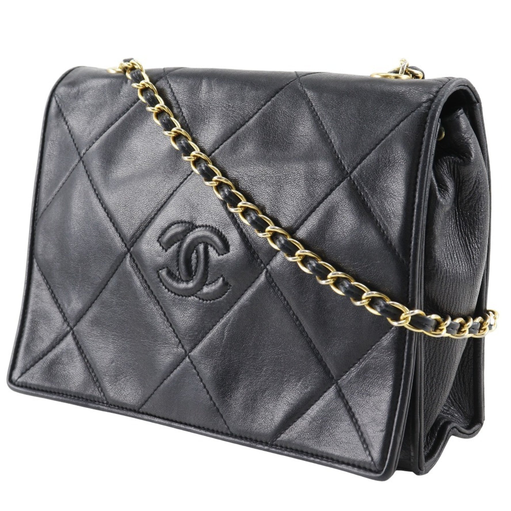 CHANEL Chain Shoulder Bag Diamond Stitched Matelasse Lambskin Snap Button ChainShoulder