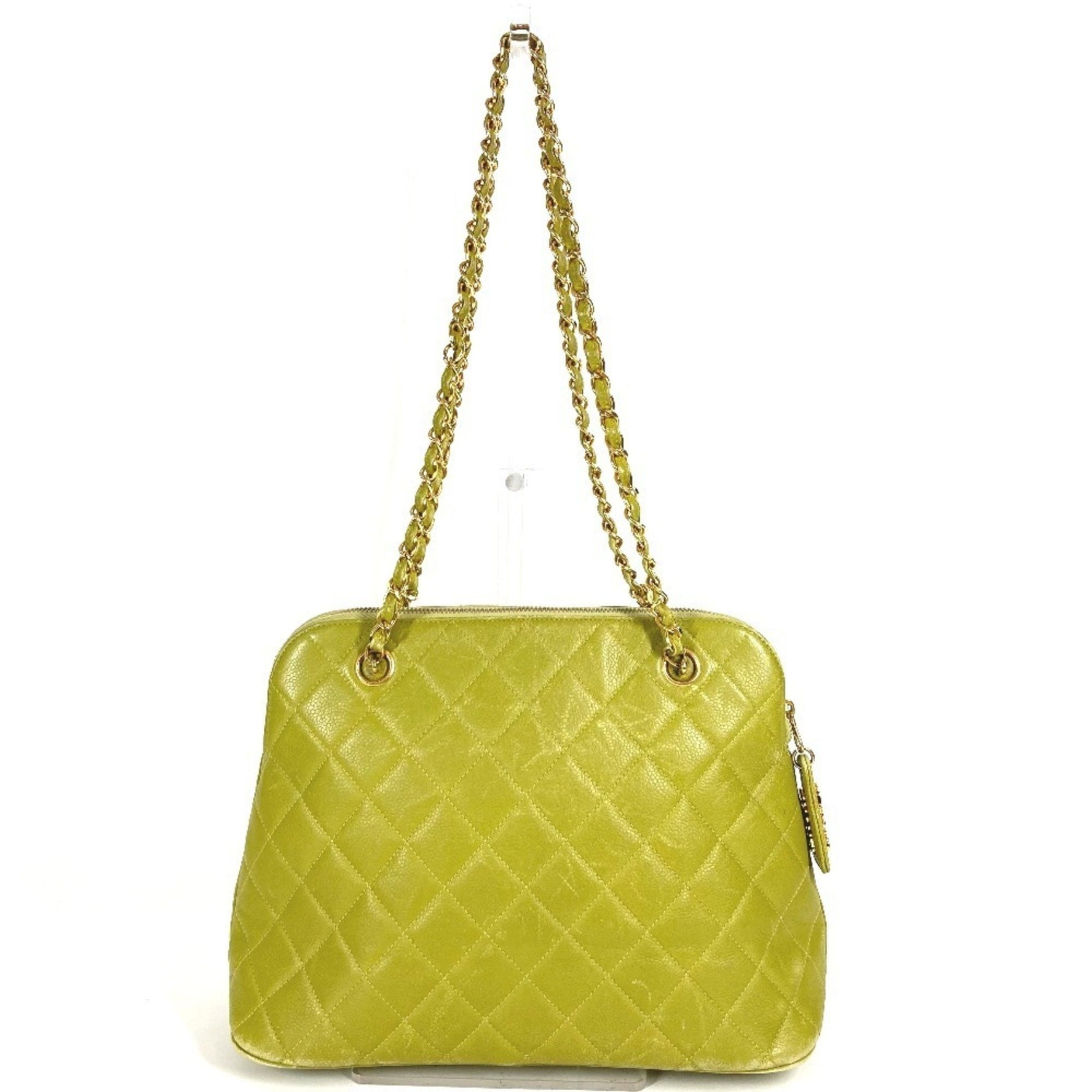 CHANEL Matelasse Double Chain Tote Bag, Quilted Shoulder Caviar Skin, Light Green