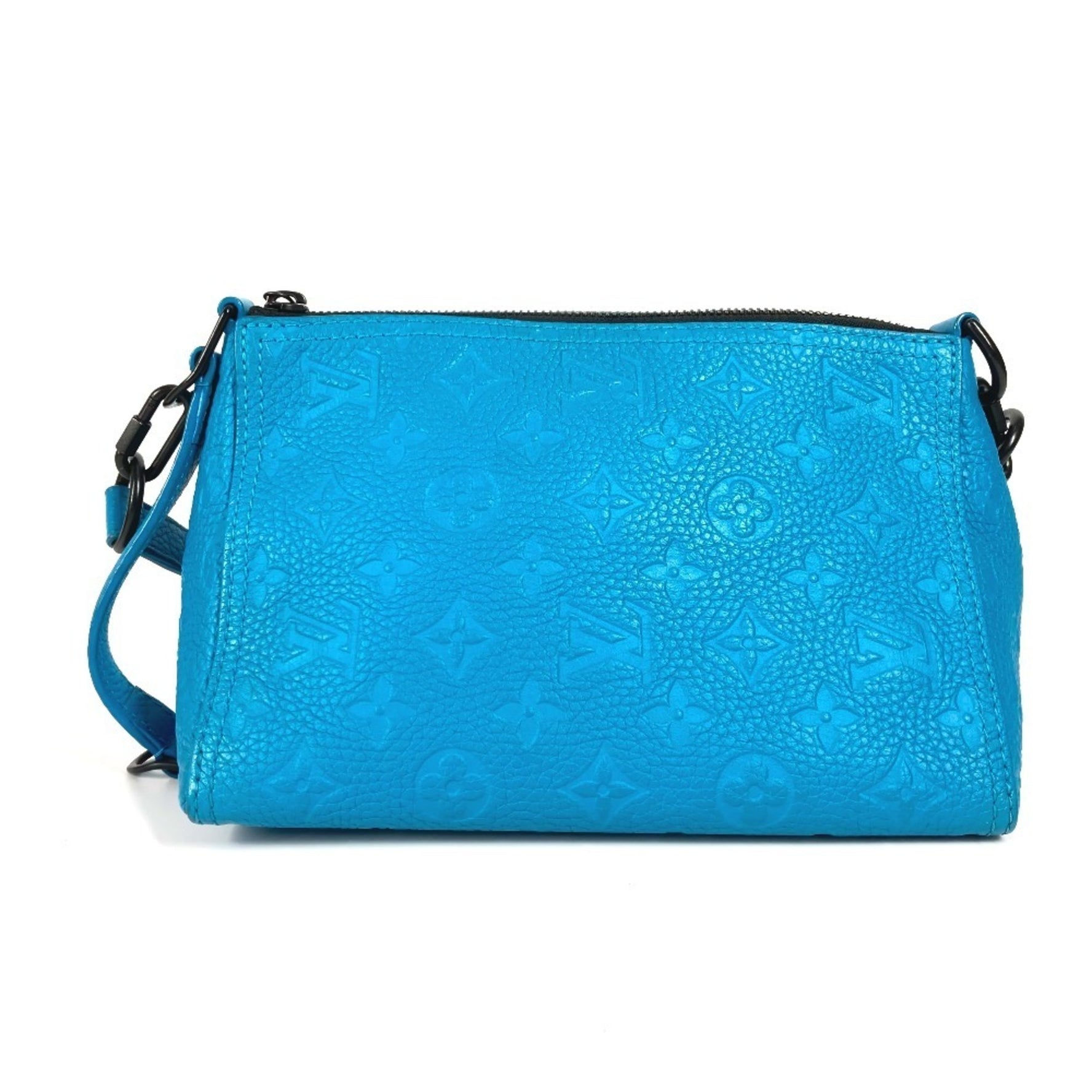 Louis Vuitton Monogram Empreinte Triangle Messenger Bag Crossbody Pochette Shoulder Leather Men's Turquoise Blue