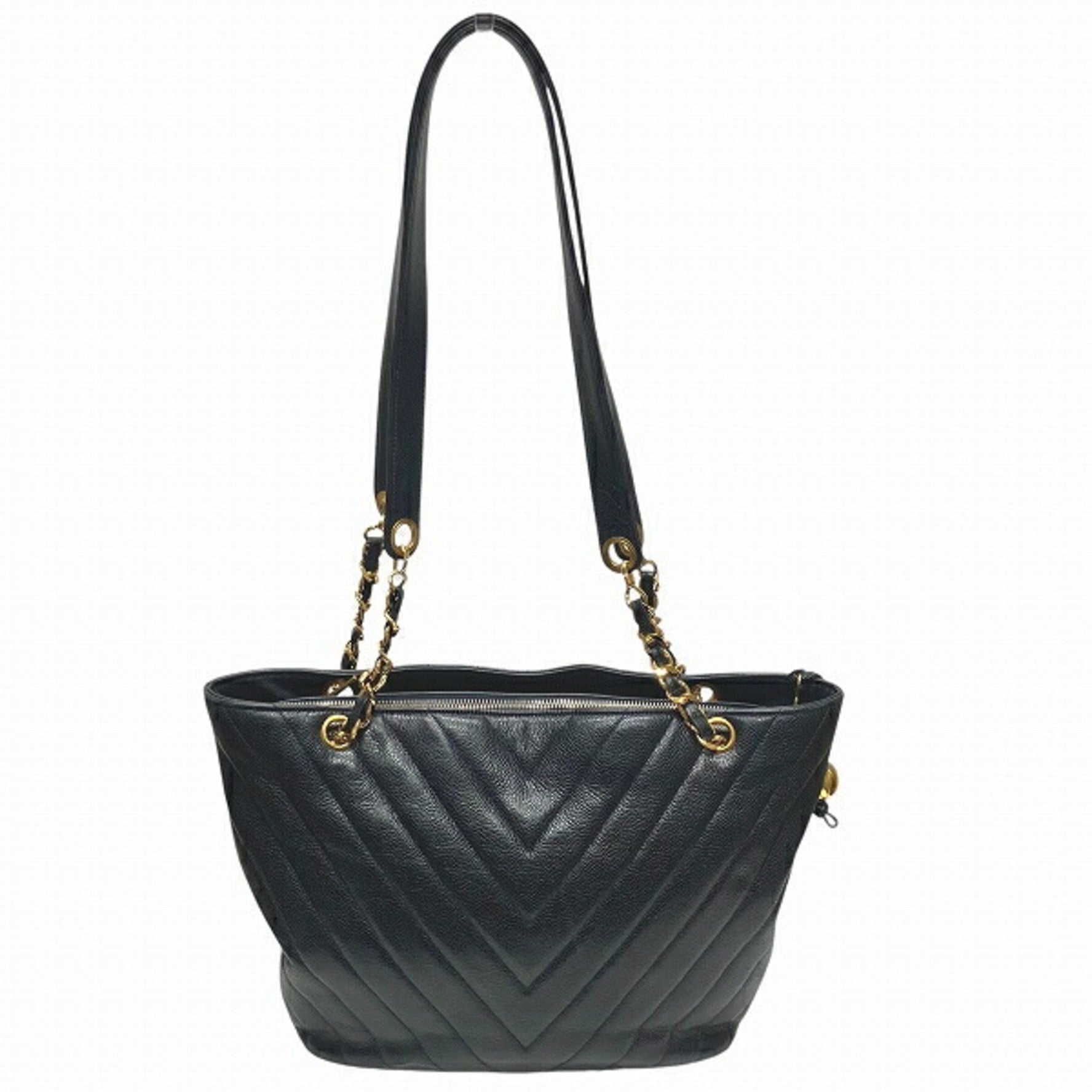 CHANEL V-stitch chain caviar skin tote bag