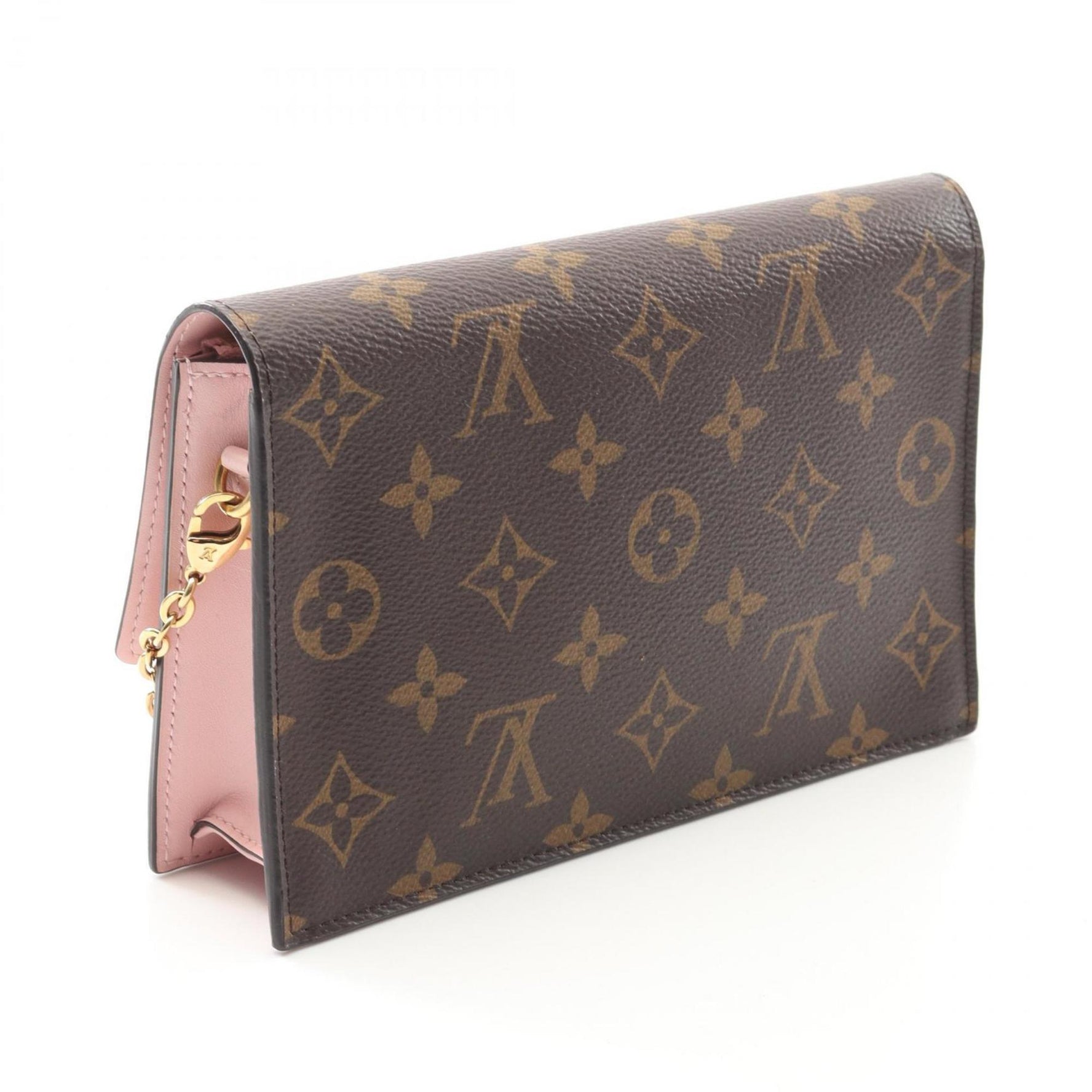 Louis Vuitton Portefeuille Flore Chain Shoulder Bag, Coated Canvas and Leather, Monogram, Brown Pink