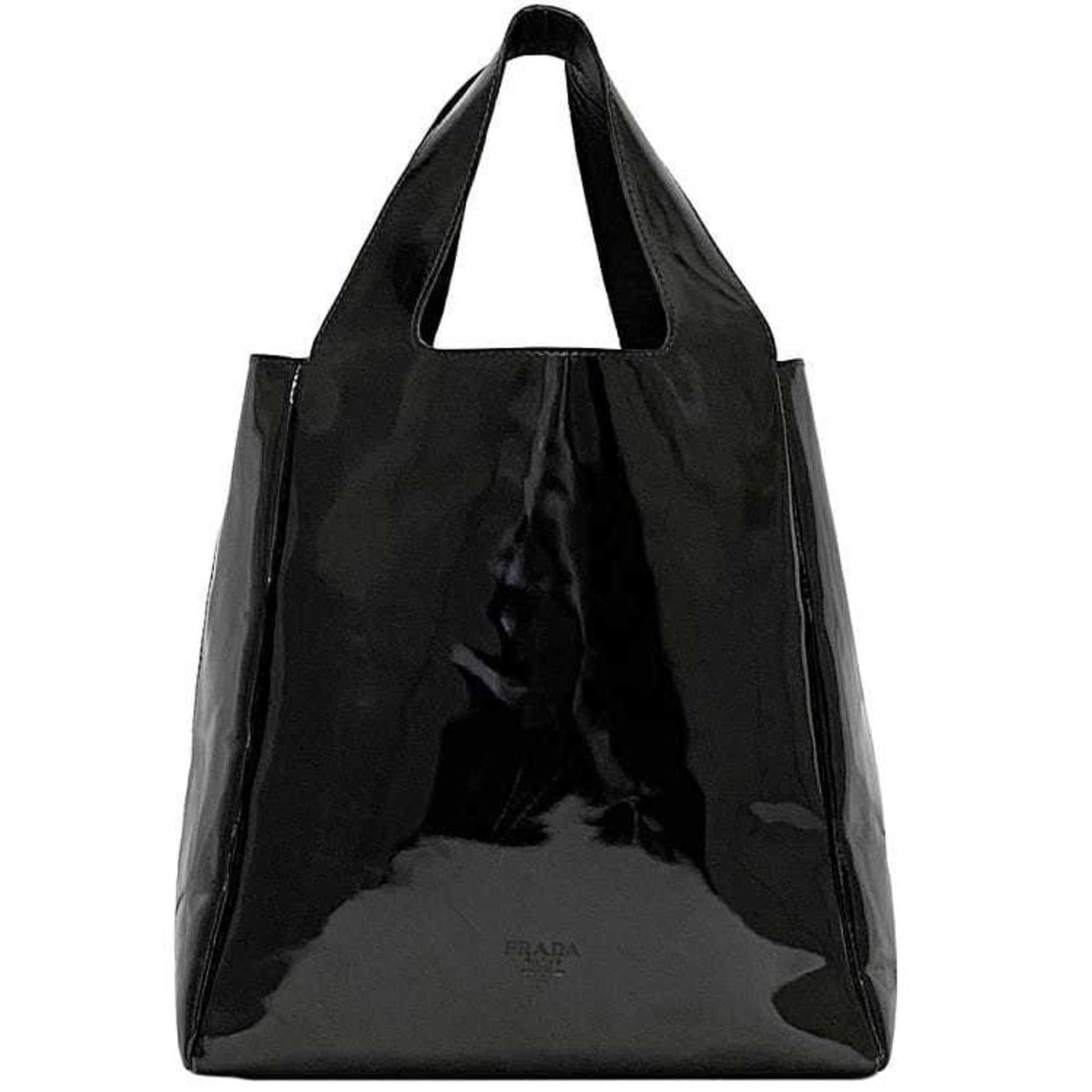 Prada Tote Bag ec-22328 Black Patent Leather 50 PRADA Enamel Handbag for Women and Men with Engraved White Tag