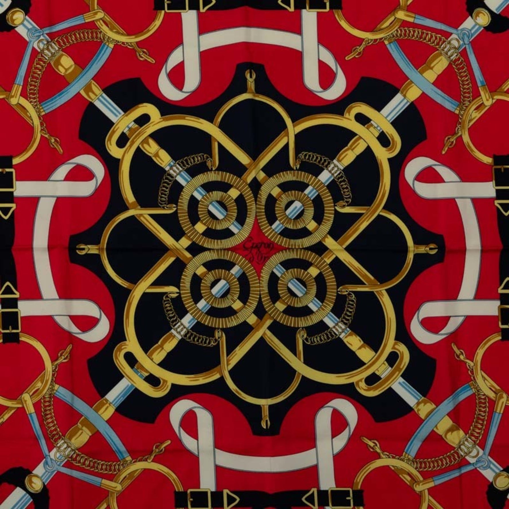 Hermes Carré 90 Eperon d'Or Golden Spur Scarf Muffler Navy Multicolor Silk Women's HERMES