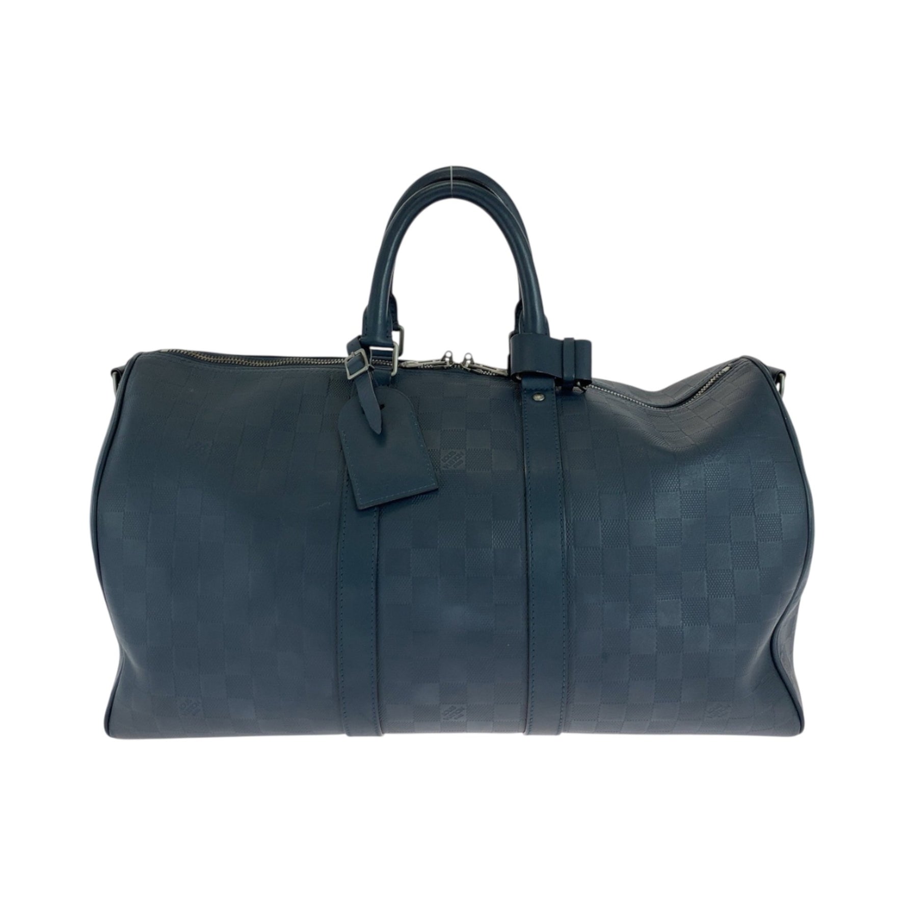 Louis Vuitton Damier Infini Keepall 45 Bandouliere Navy Silver Hardware Leather Boston Bag Handbag