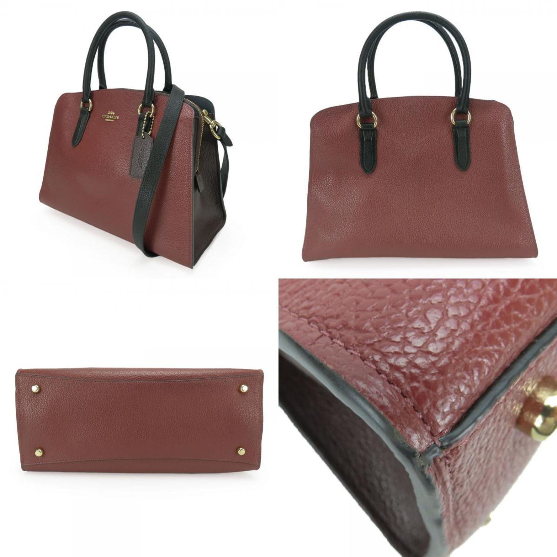 Coach Handbag Channing Carryall Leather Bordeaux Black Shoulder Bicolor