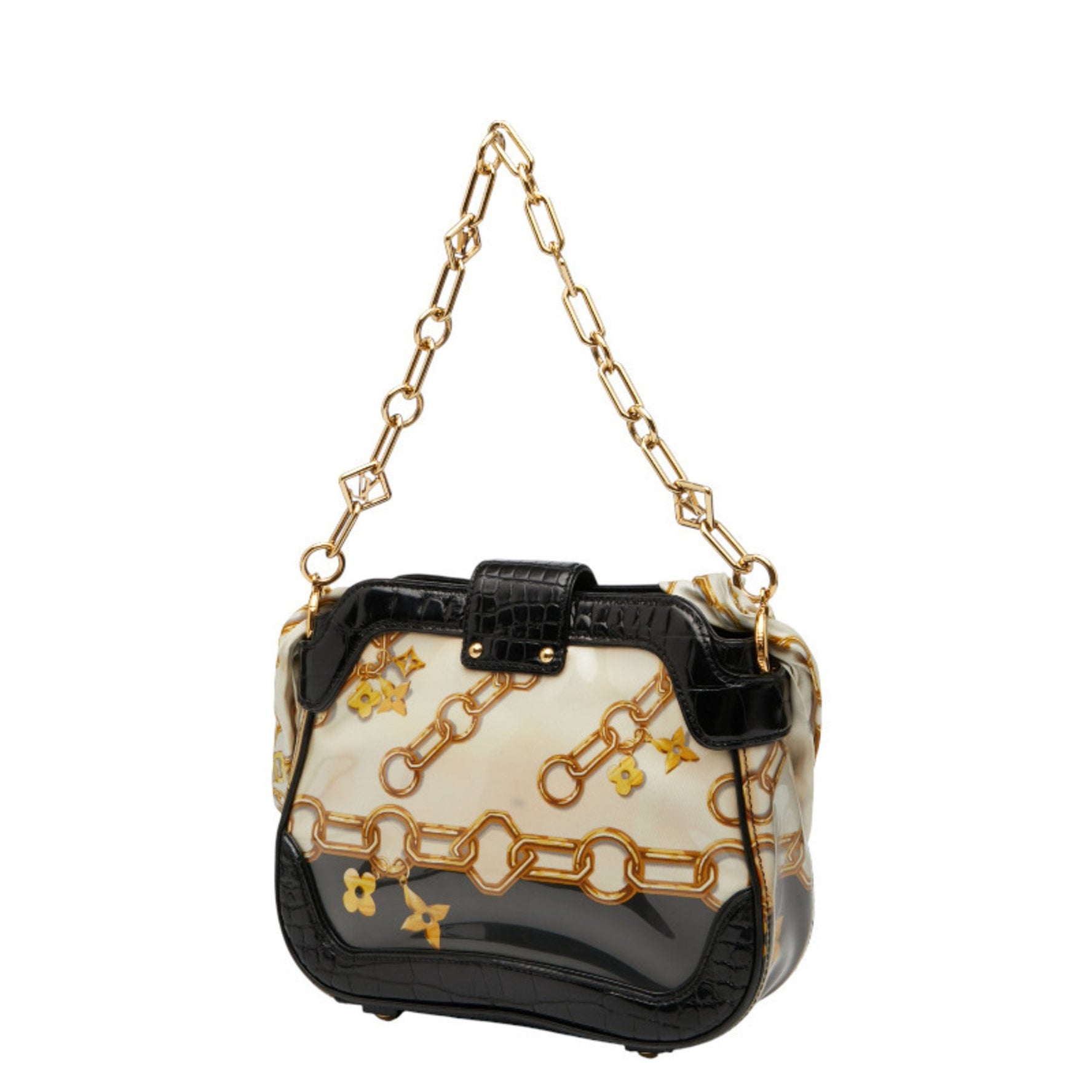 Louis Vuitton Monogram Charm Sac Fleur Chain Shoulder Bag Handbag Black Beige Gold Leather Vinyl LOUIS VUITTON