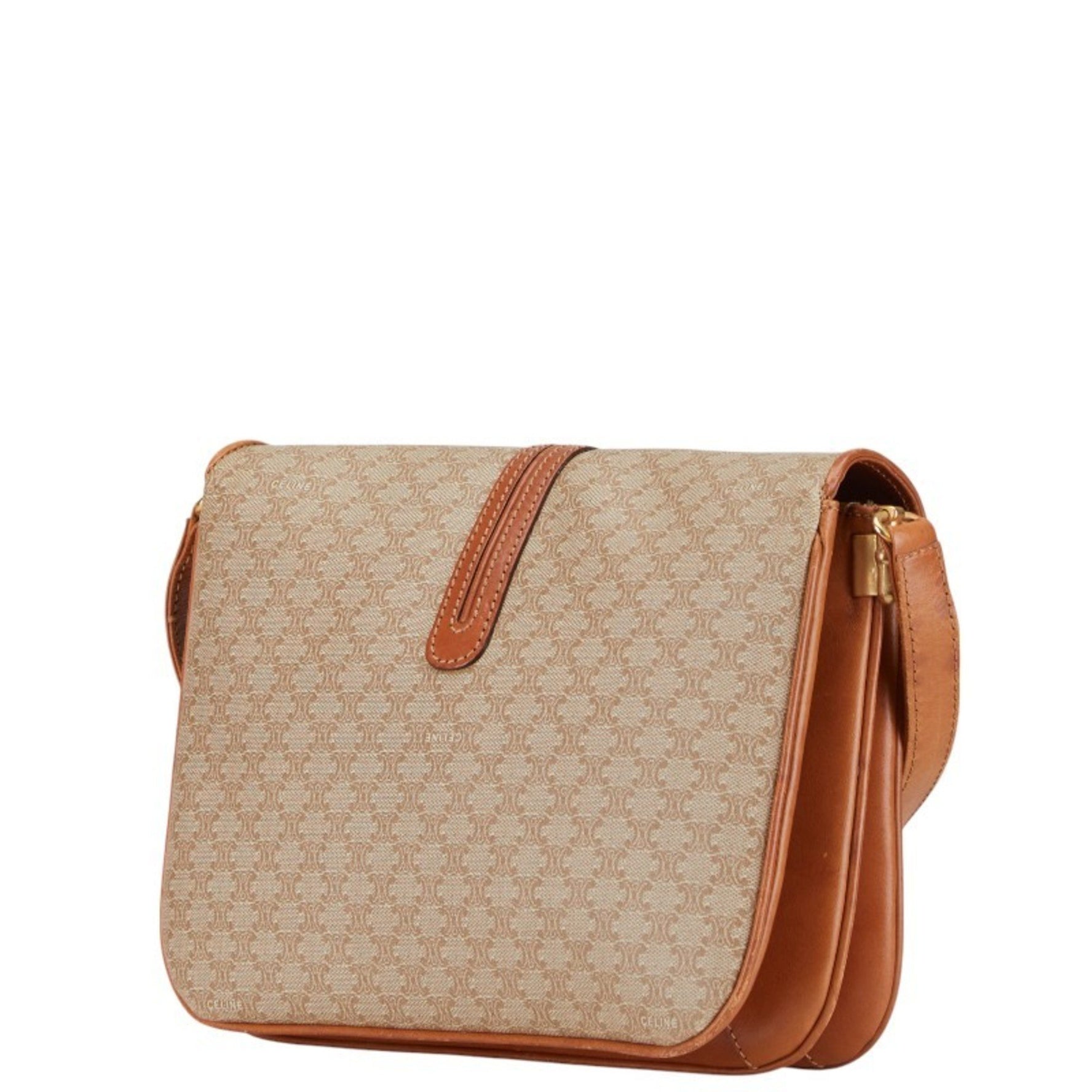 Celine Macadam Shoulder Bag Beige Brown PVC Leather