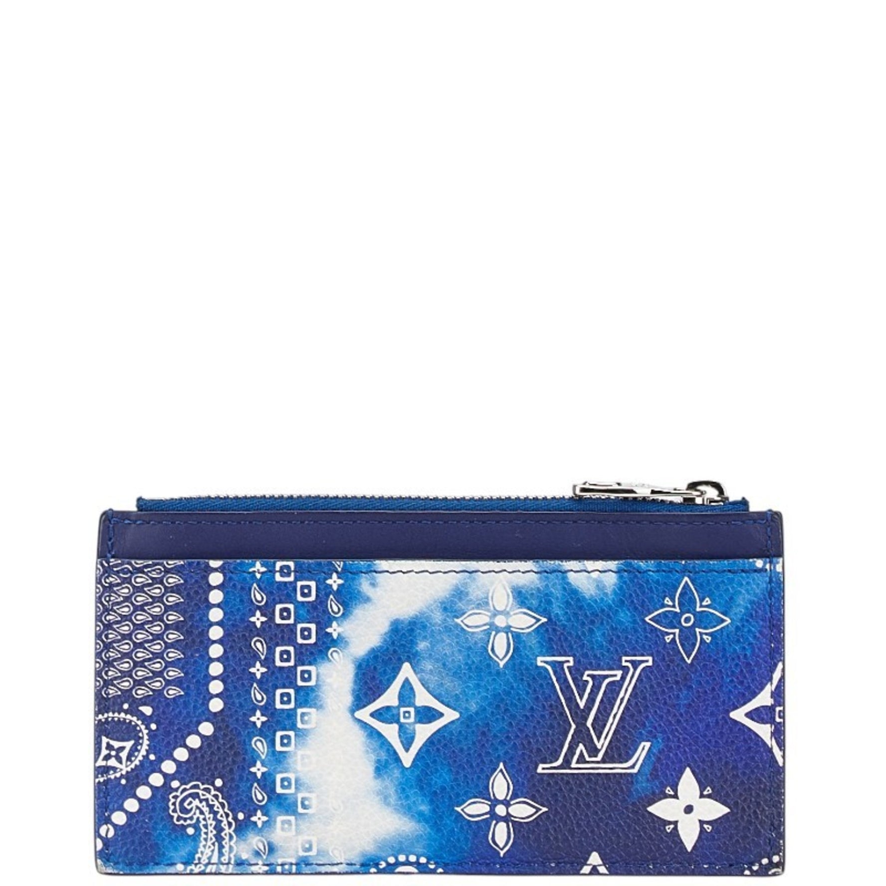 Louis Vuitton Monogram Bandana Coin Card Holder Case Blue White PVC Leather