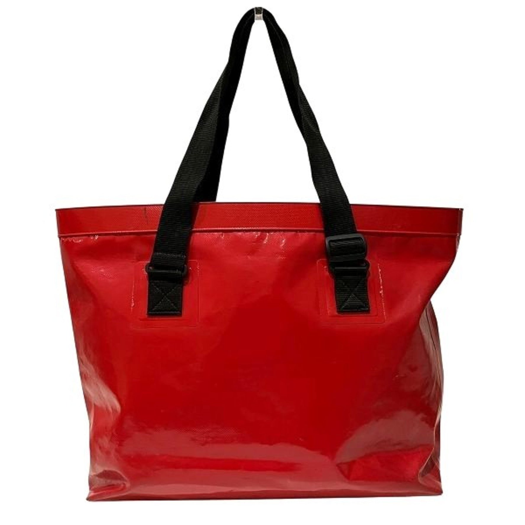 CHANEL Red Vinyl Waterproof Coco Mark Tote Bag