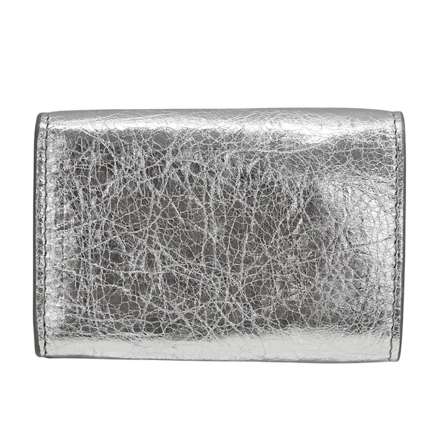 Balenciaga Tri-fold Leather Paper Mini Wallet in Metallic Silver