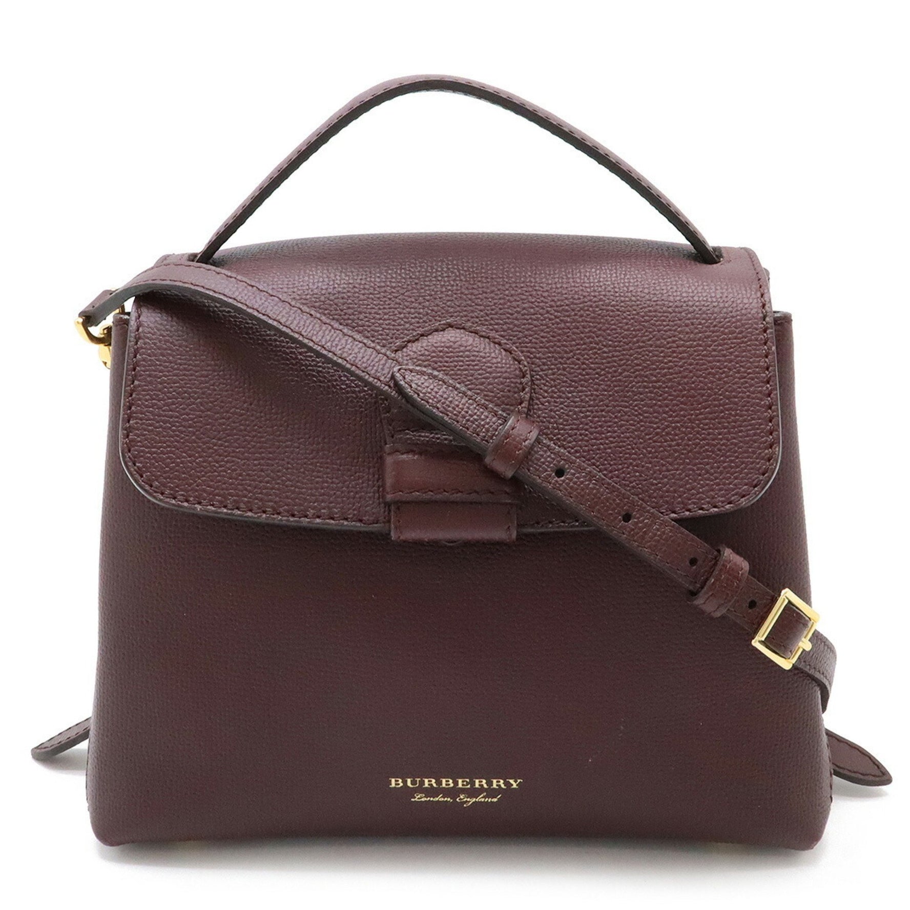 BURBERRY Nova Check Handbag Shoulder Bag Flap Canvas Leather Bordeaux