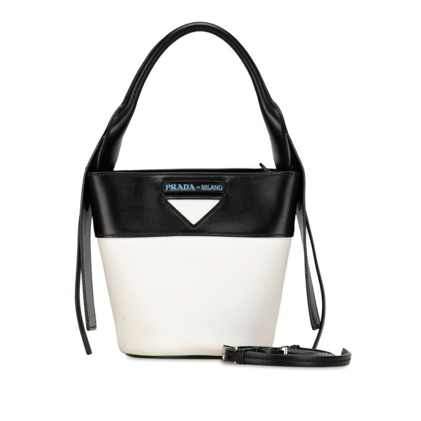 Prada Ouverture Handbag Shoulder Bag 1BE015 White Black Leather Women's PRADA