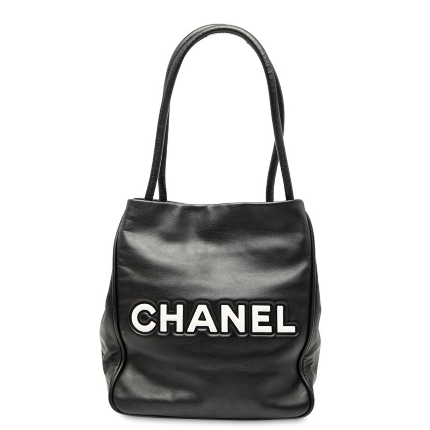CHANEL Camellia Handbag Shoulder Bag Black White Leather