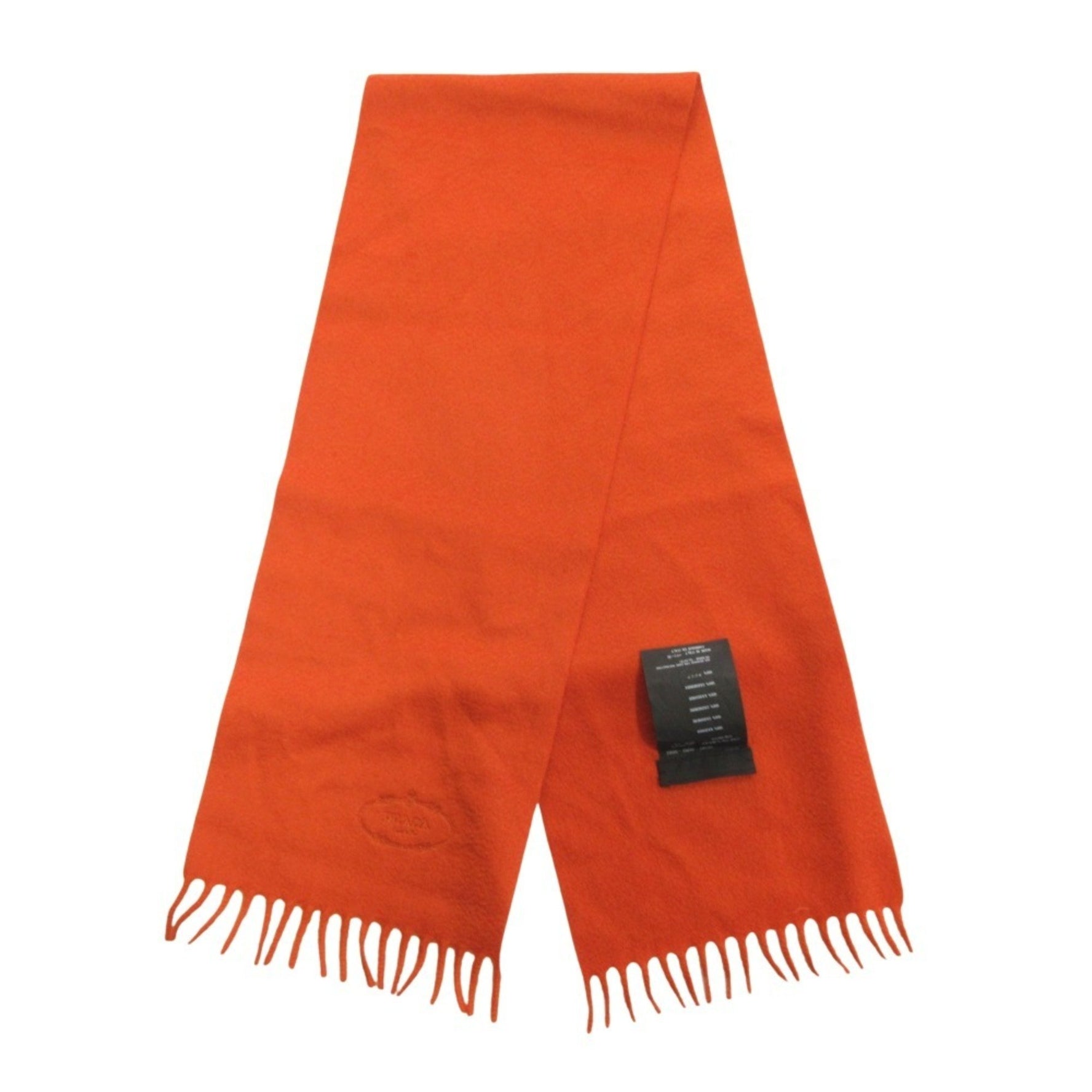 PRADA 100% Cashmere Short Stole/Scarf with Logo Embroidery and Narrow Fringe, Women