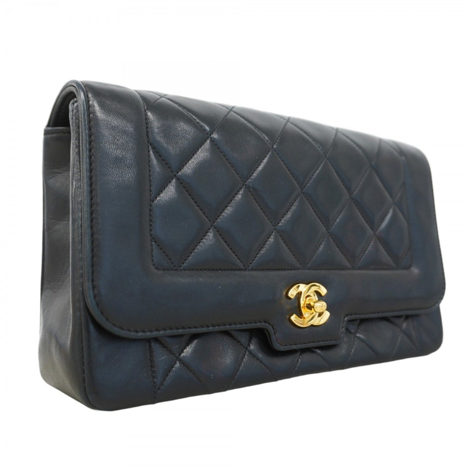 Chanel Matelasse Shoulder Bag with Chain Bag, Lambskin, Black, Women's