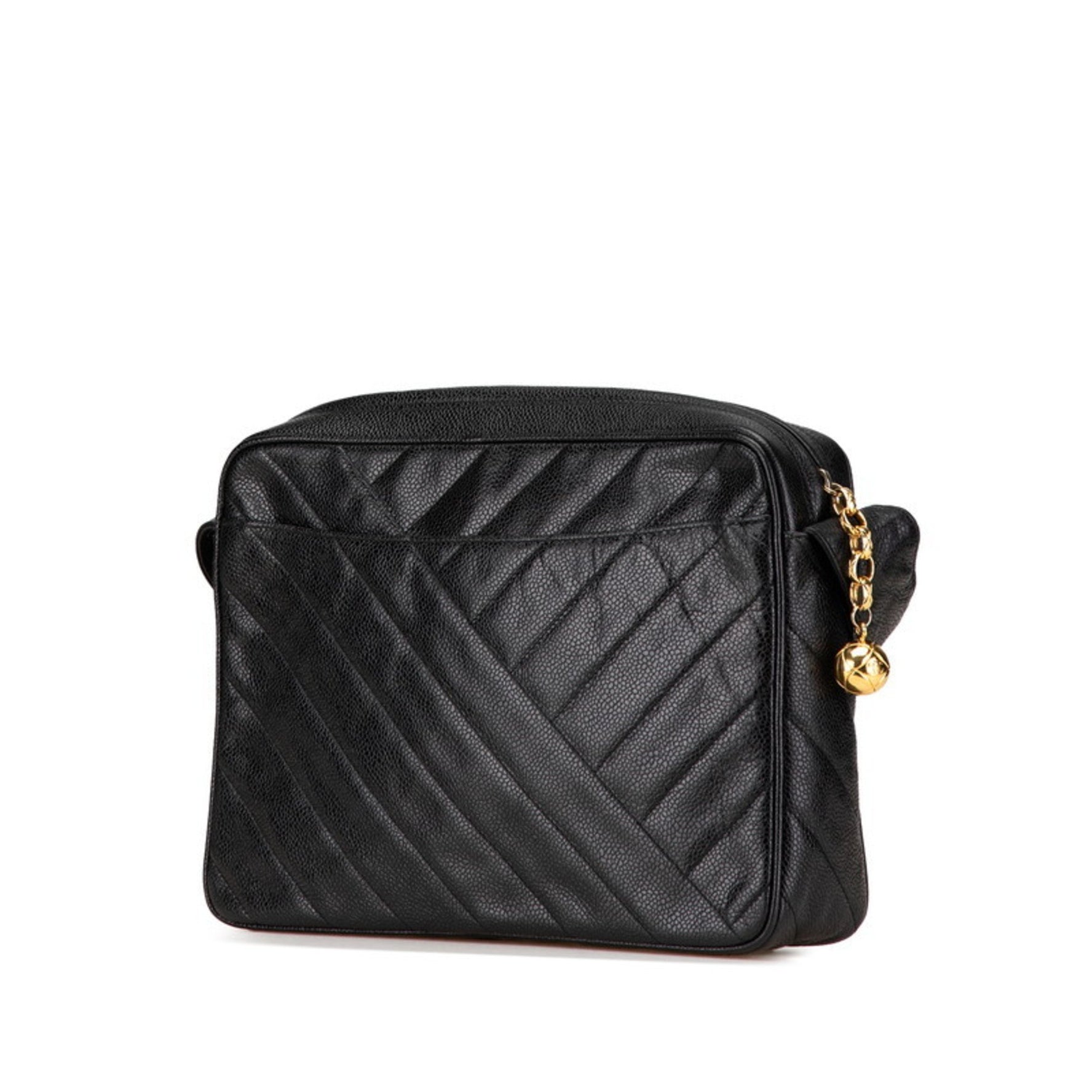 CHANEL Coco Mark Bias Stitch Crossbody Shoulder Bag in Caviar Leather