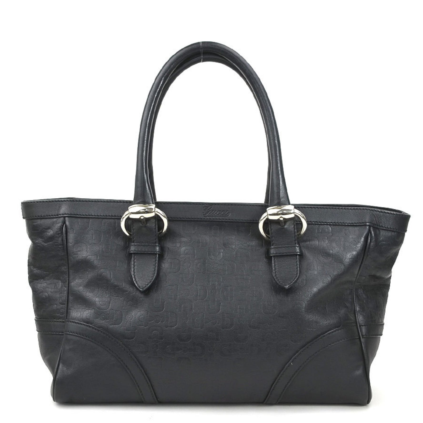 GUCCI handbag embossed leather silver ladies