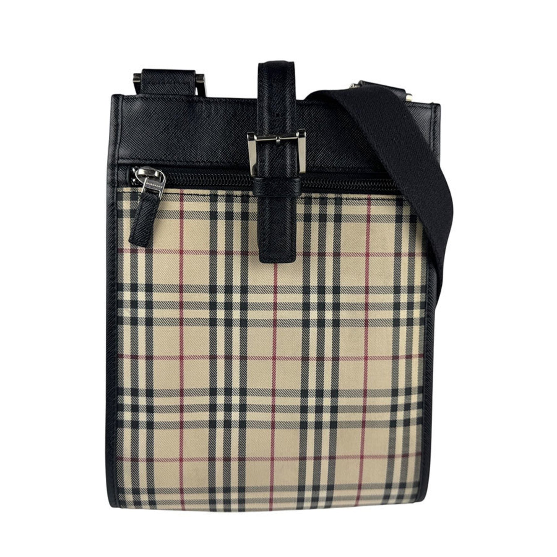 Burberry Shoulder Bag, Nylon Canvas, Leather, Black and Beige, Men's