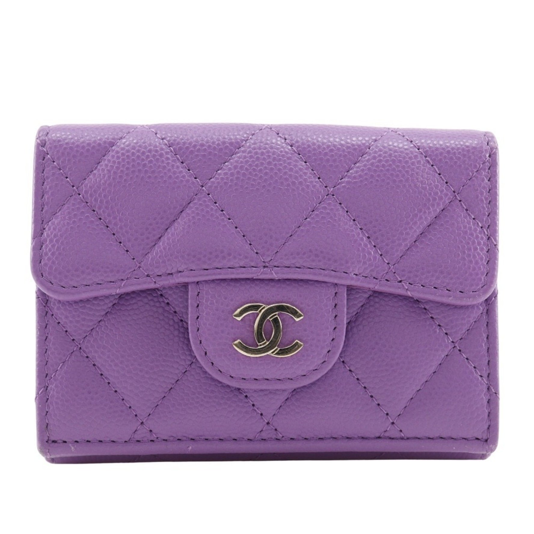 CHANEL Matelasse Tri-fold Wallet, Compact Caviar Leather, Made in Italy, Snap Button