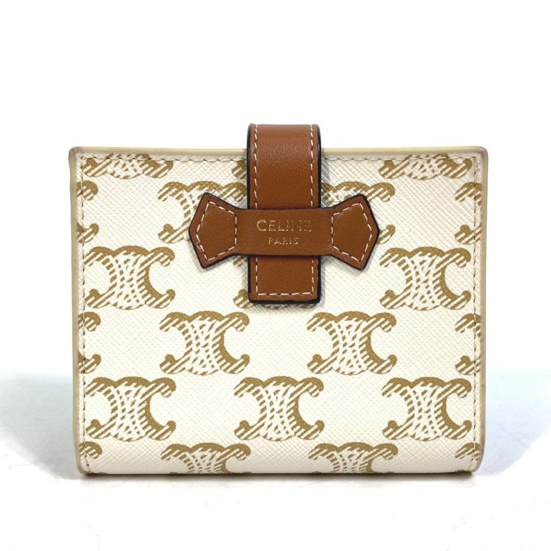 CELINE Macadam Triomphe Wallet, Bifold PVC/Leather, White/Brown