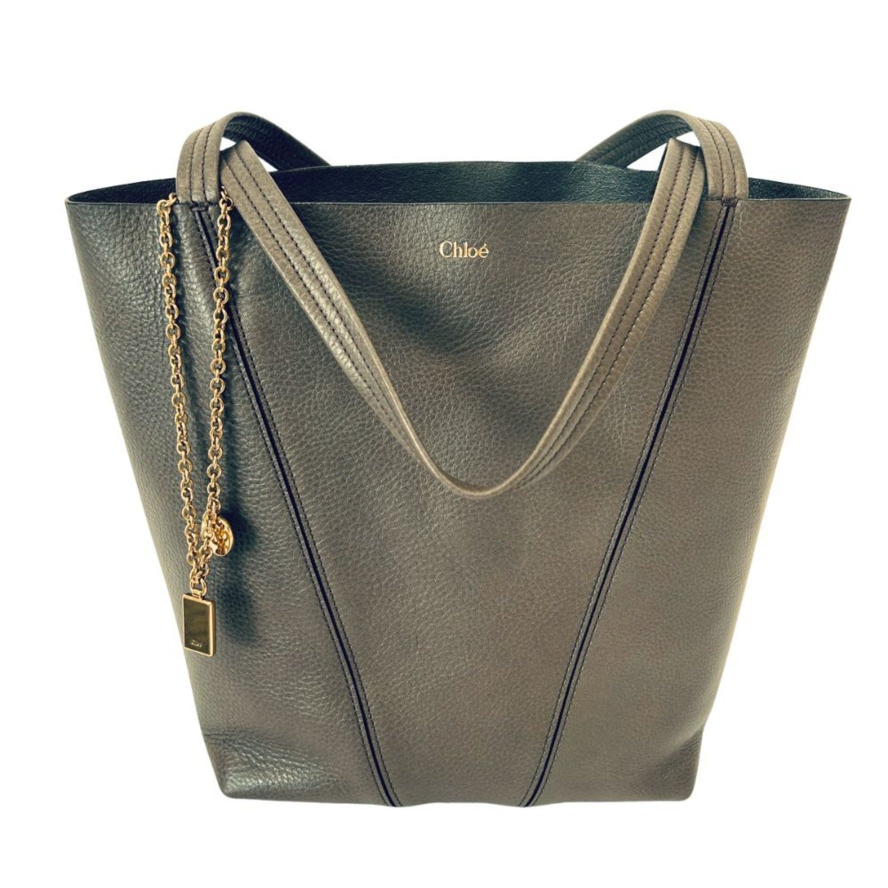 Chloé Chloe SPIN grained leather tote bag, medium, flannel gray