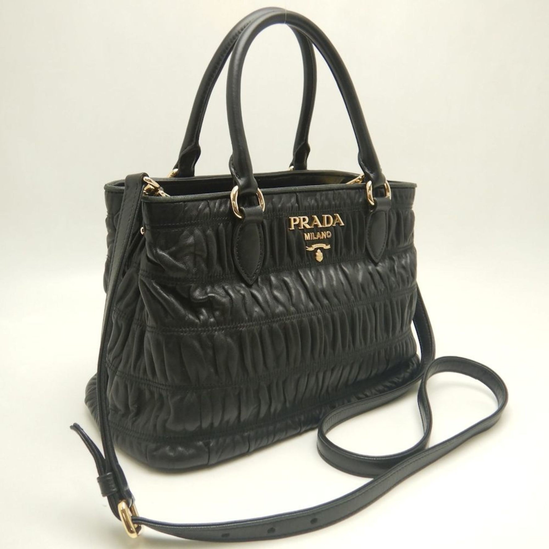 PRADA Handbag in Nappa Gaufre Leather with Pleats