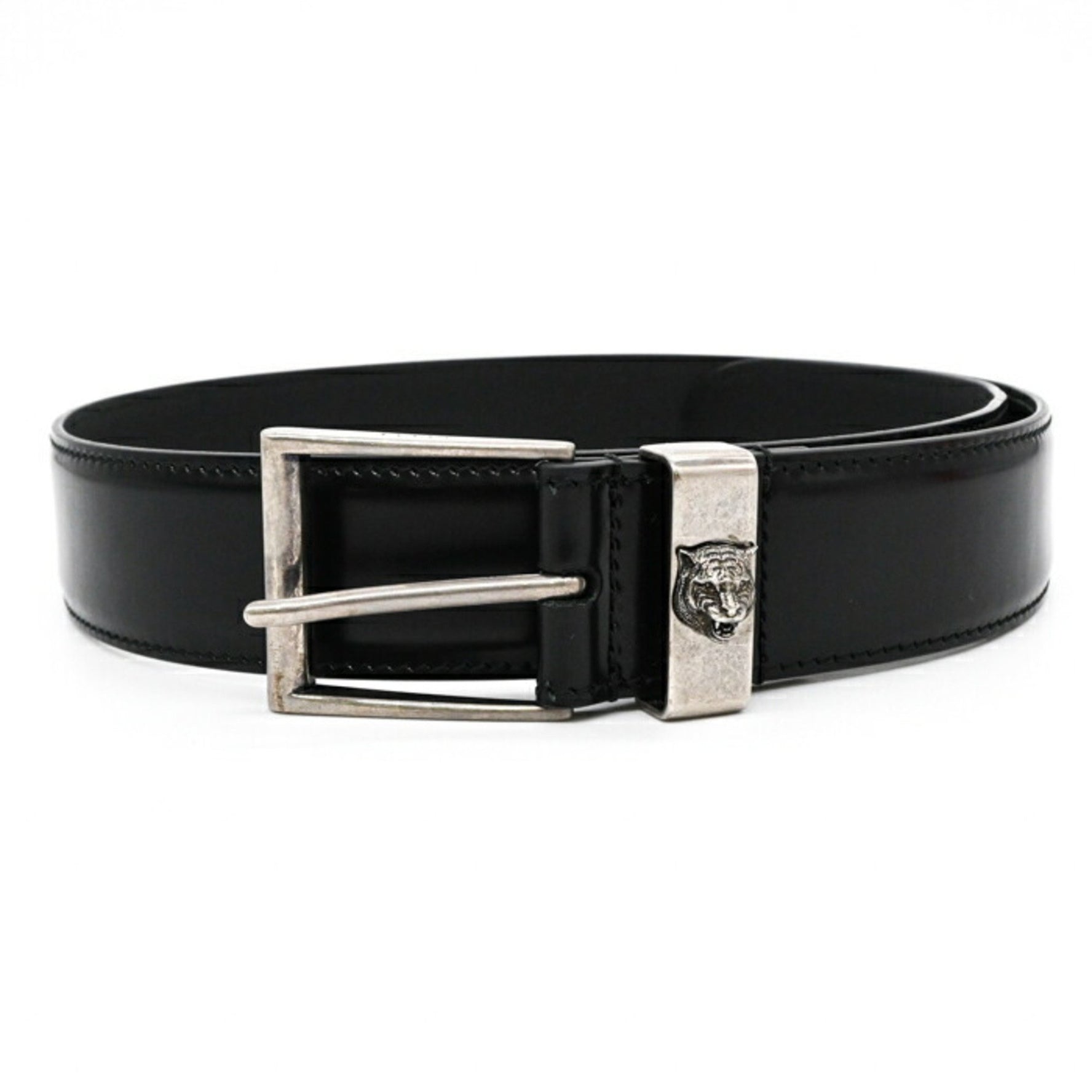 GUCCI Tiger Wildcat Leather Belt Black, Size 80