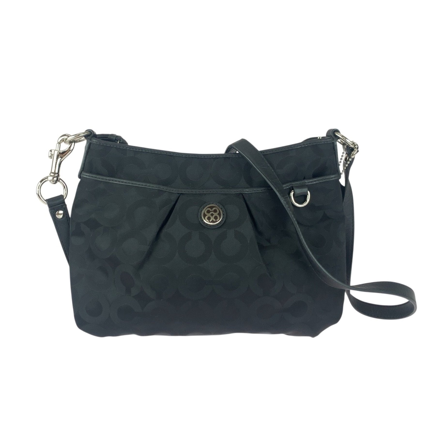 COACH Op Art Black Nylon Shoulder Bag with Silver Hardware (45379)