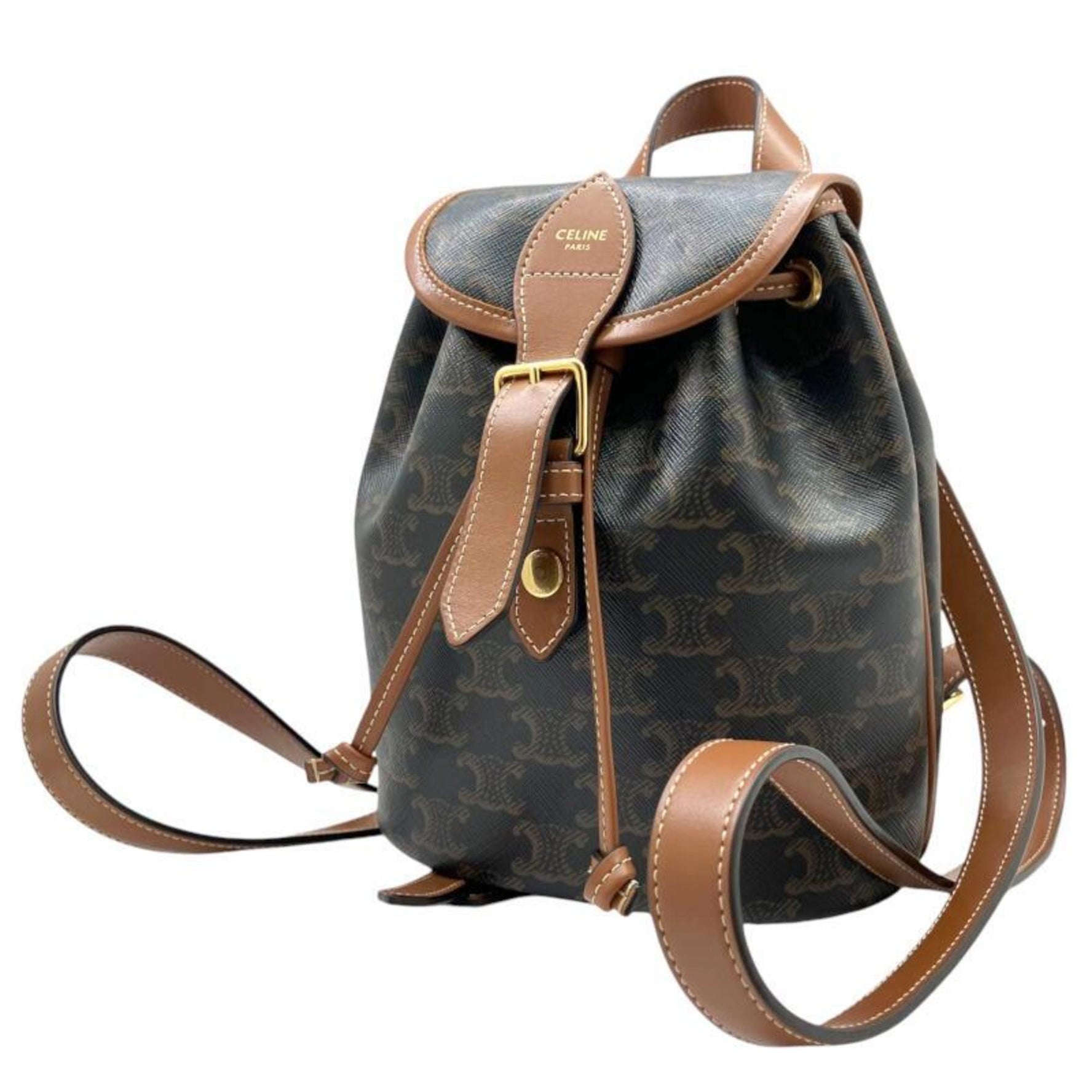 CELINE Triomphe Mini Falco Backpack Coated Canvas Tan