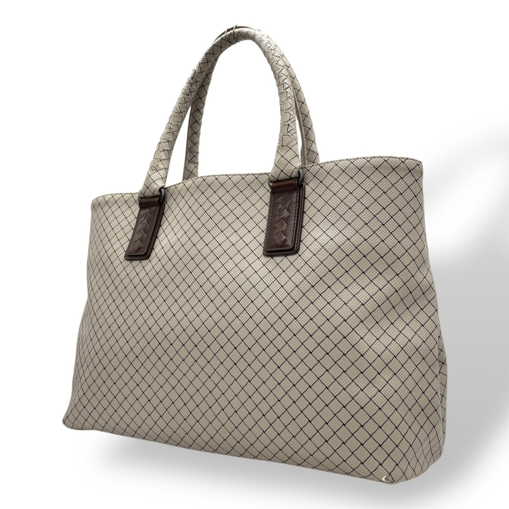 BOTTEGA VENETA Marco Polo Intreccio Jet Tote Bag, Handbag, Gray, Brown, Black Hardware, Men's, Women's, A