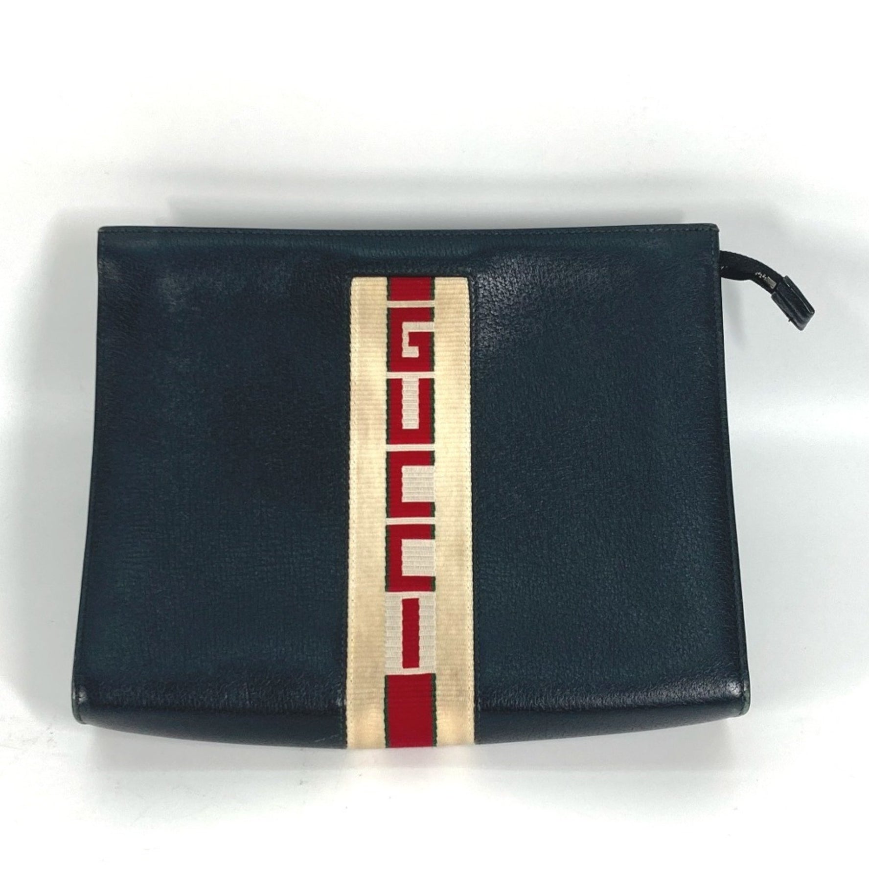 GUCCI Pouch Web Stripe Logo Second Bag Clutch Leather Men's