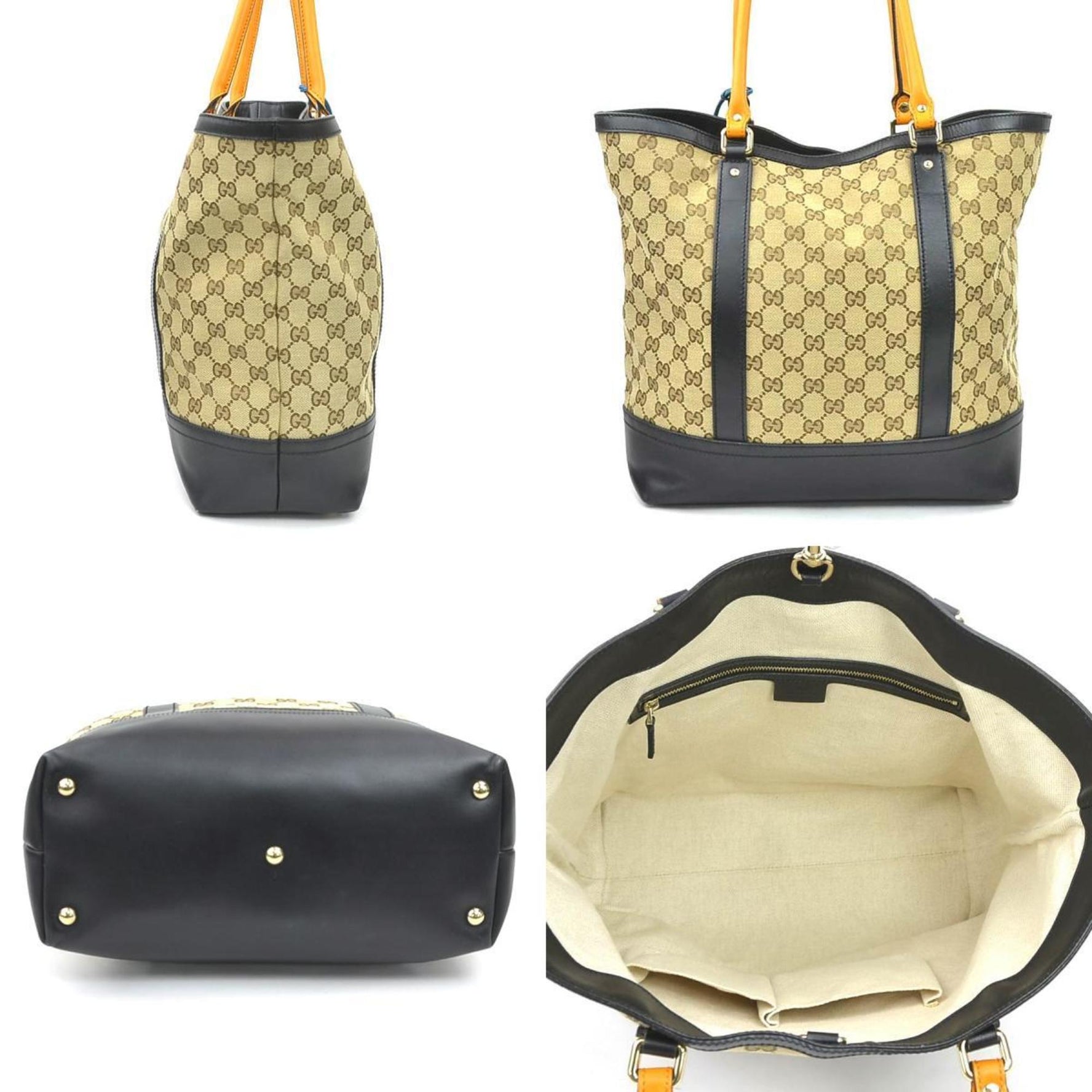 Gucci GG canvas and leather shoulder bag in brown, black, orange
