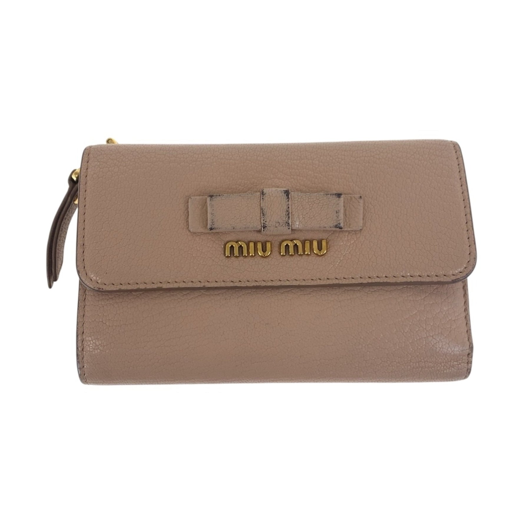 Miu Miu Miu Ribbon Gold Hardware Leather Folding Wallet Compact