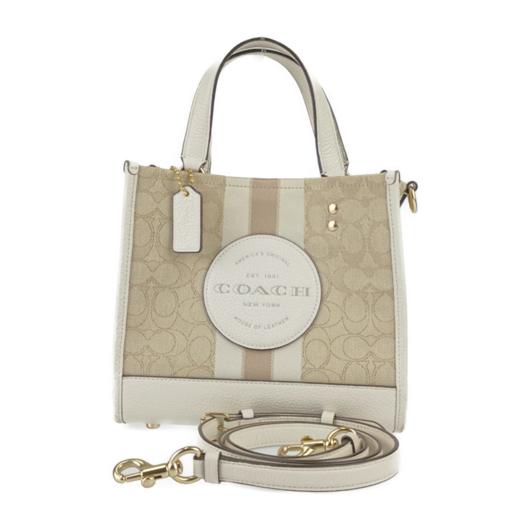 COACH Dempsey Tote 22 C8417 Beige Signature Jacquard Leather Women's Shoulder Bag